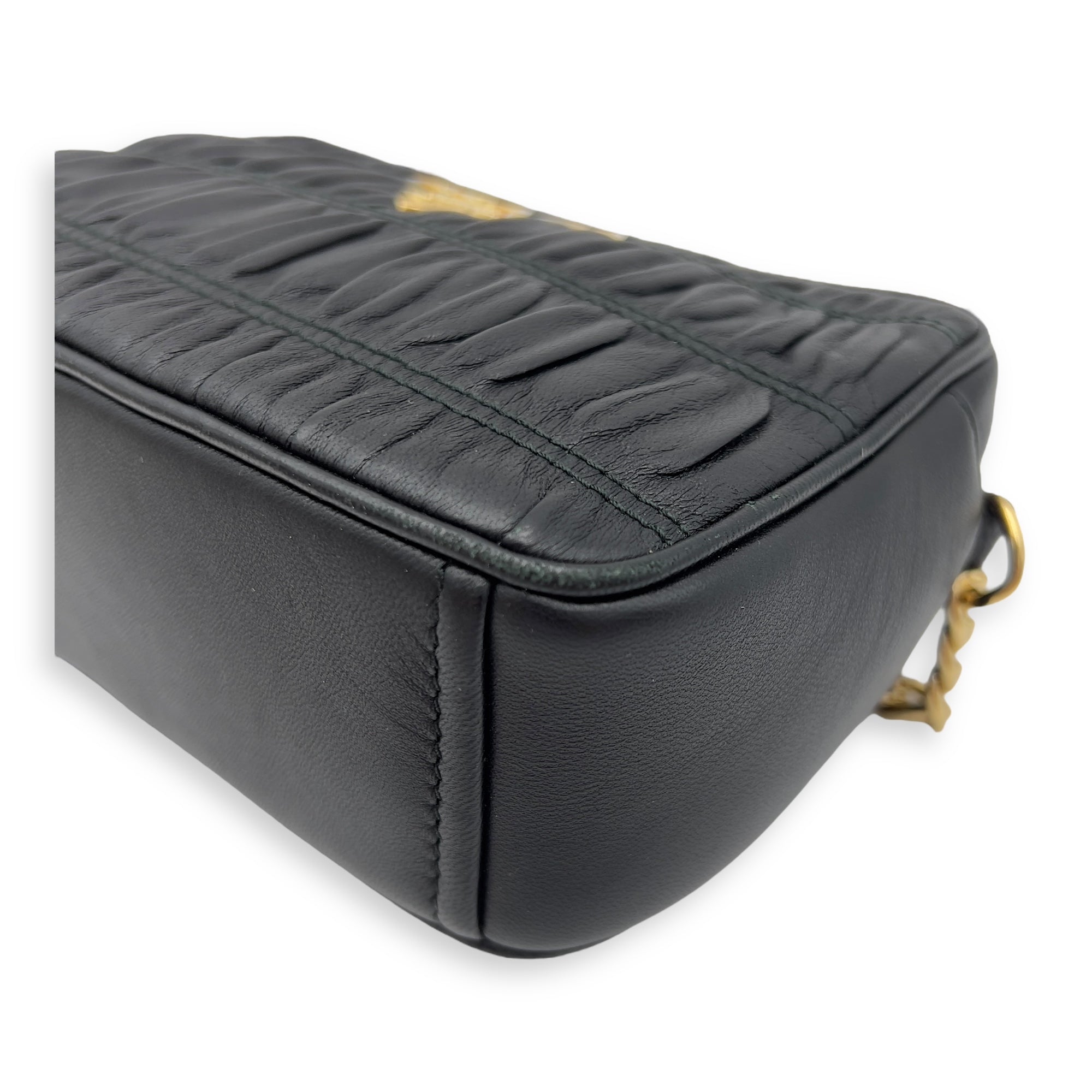Prada Gaufre Camera Black Crossbody Bag in Lambskin, Gold hardware_6