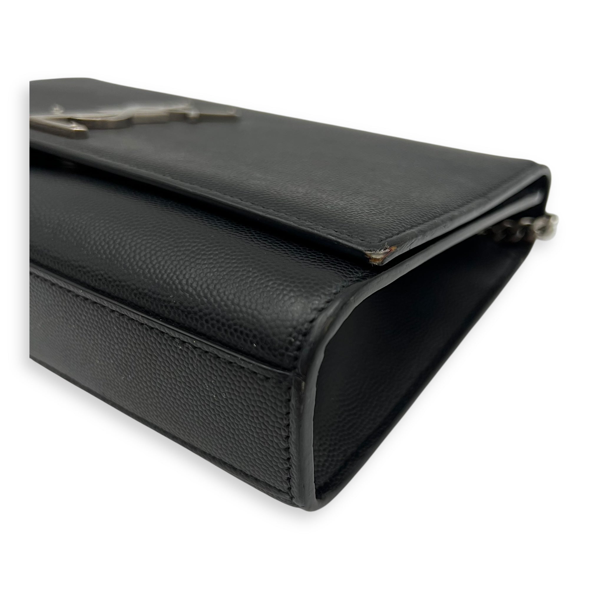 Saint Laurent Kate Crossbody Bag Black in Calfskin, Silver hardware_6