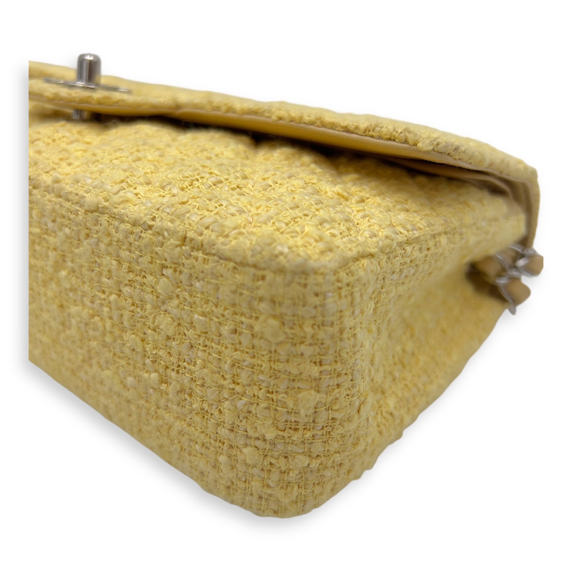 Chanel Classic Shoulder Bag Yellow in Tweed, Silver hardware_6