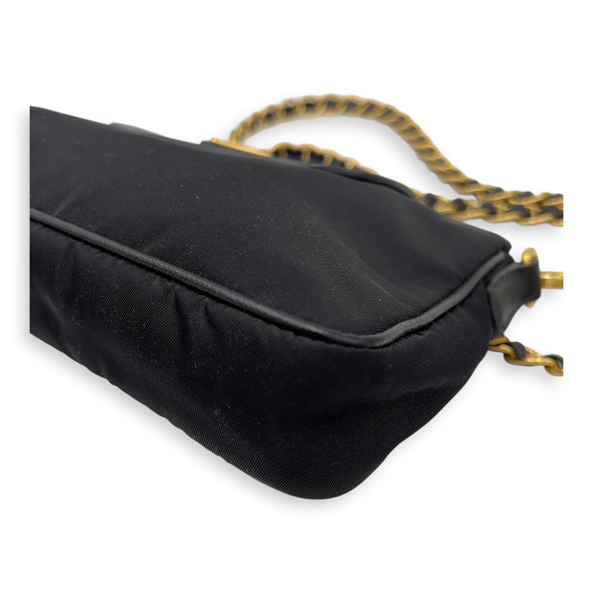 Prada Tessuto Crossbody Bag Small Black in Nylon, Gold hardware_10
