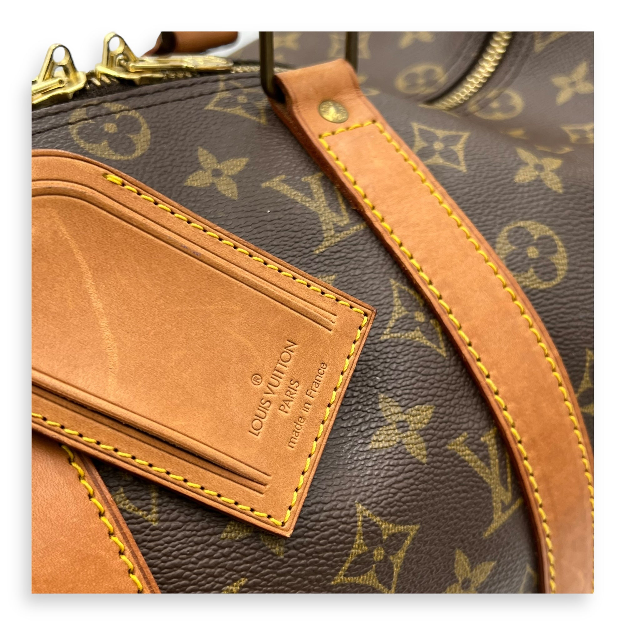Louis Vuitton Keepall Top Handle Bag 45 Brown in Monogram Coated Canvas, Gold hardware_8