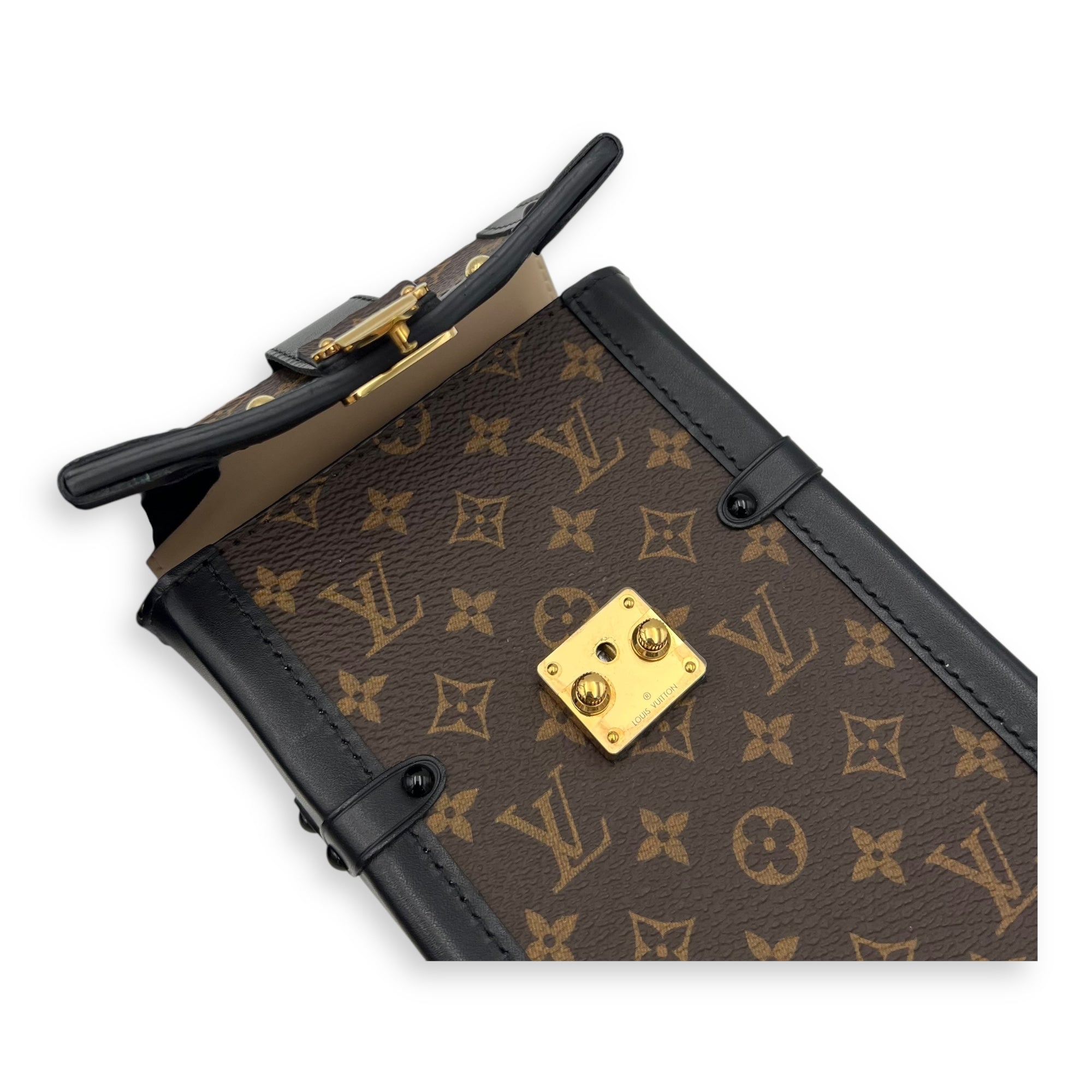 Louis Vuitton Vertical Trunk Brown Crossbody Bag in Monogram Coated Canvas, Gold hardware_8