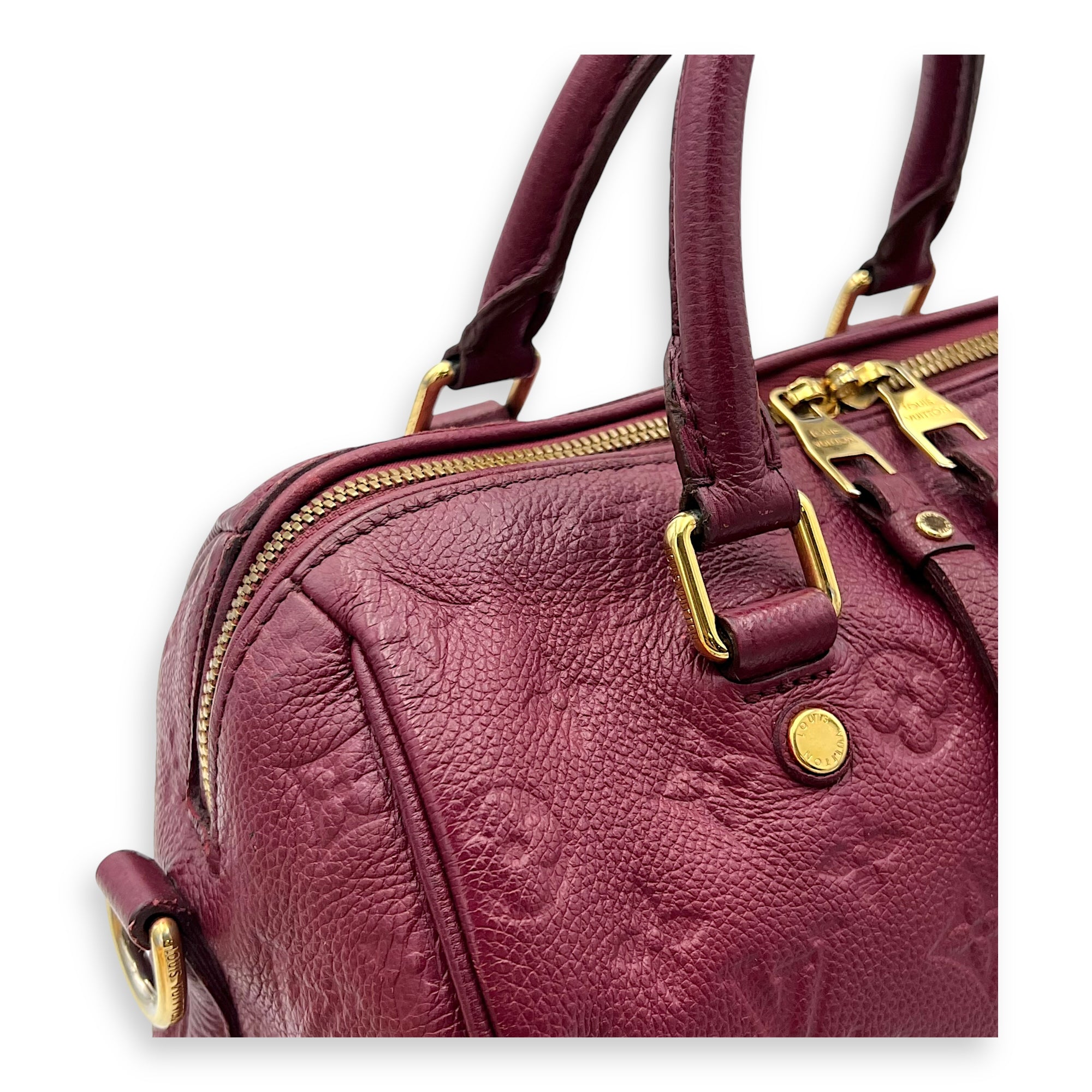 Louis Vuitton Speedy Bandouliere Top Handle Bag 25 Red in Empreinte Leather, Gold hardware_8