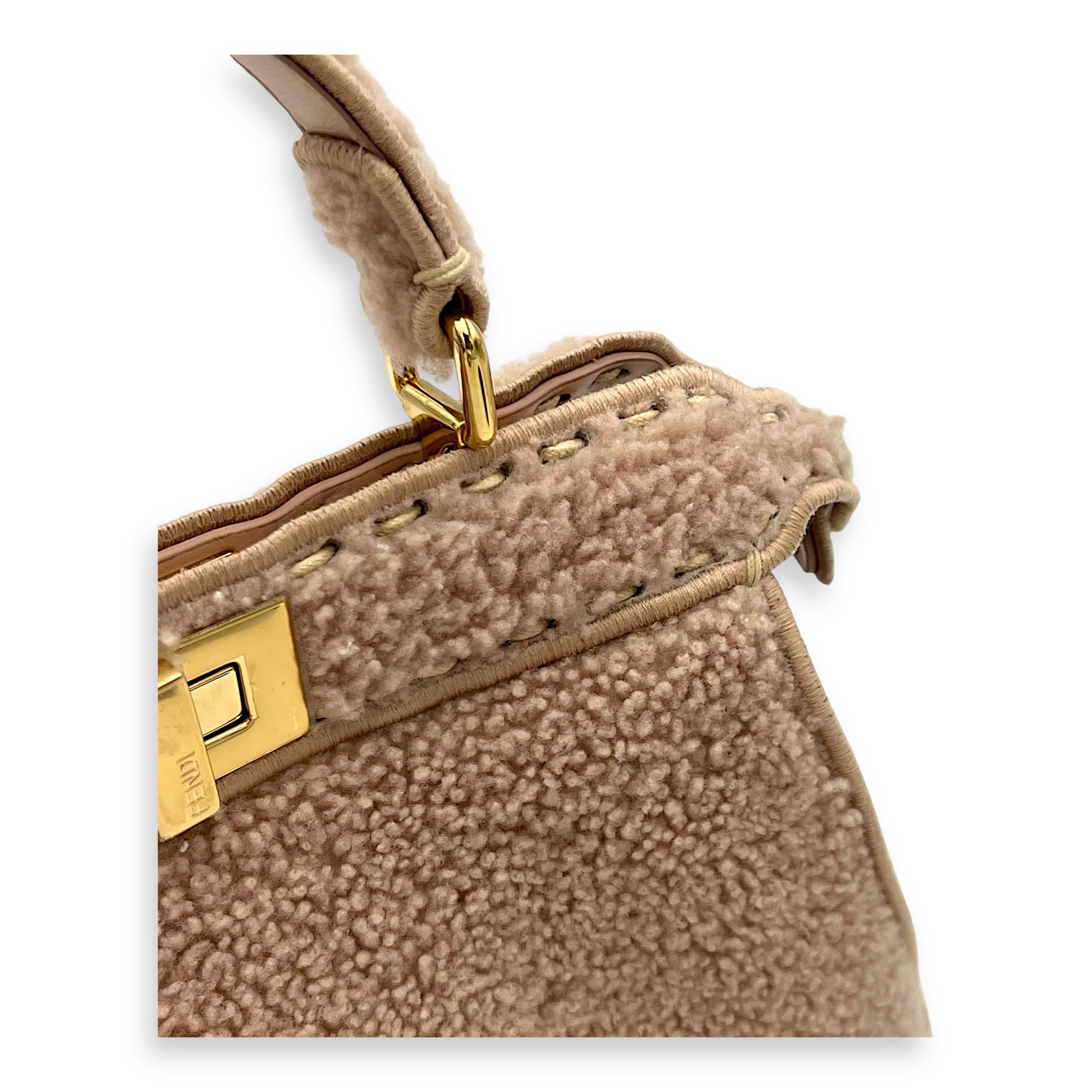 Fendi Iseeu Top Handle Bag Pink in Wool, Gold hardware_8