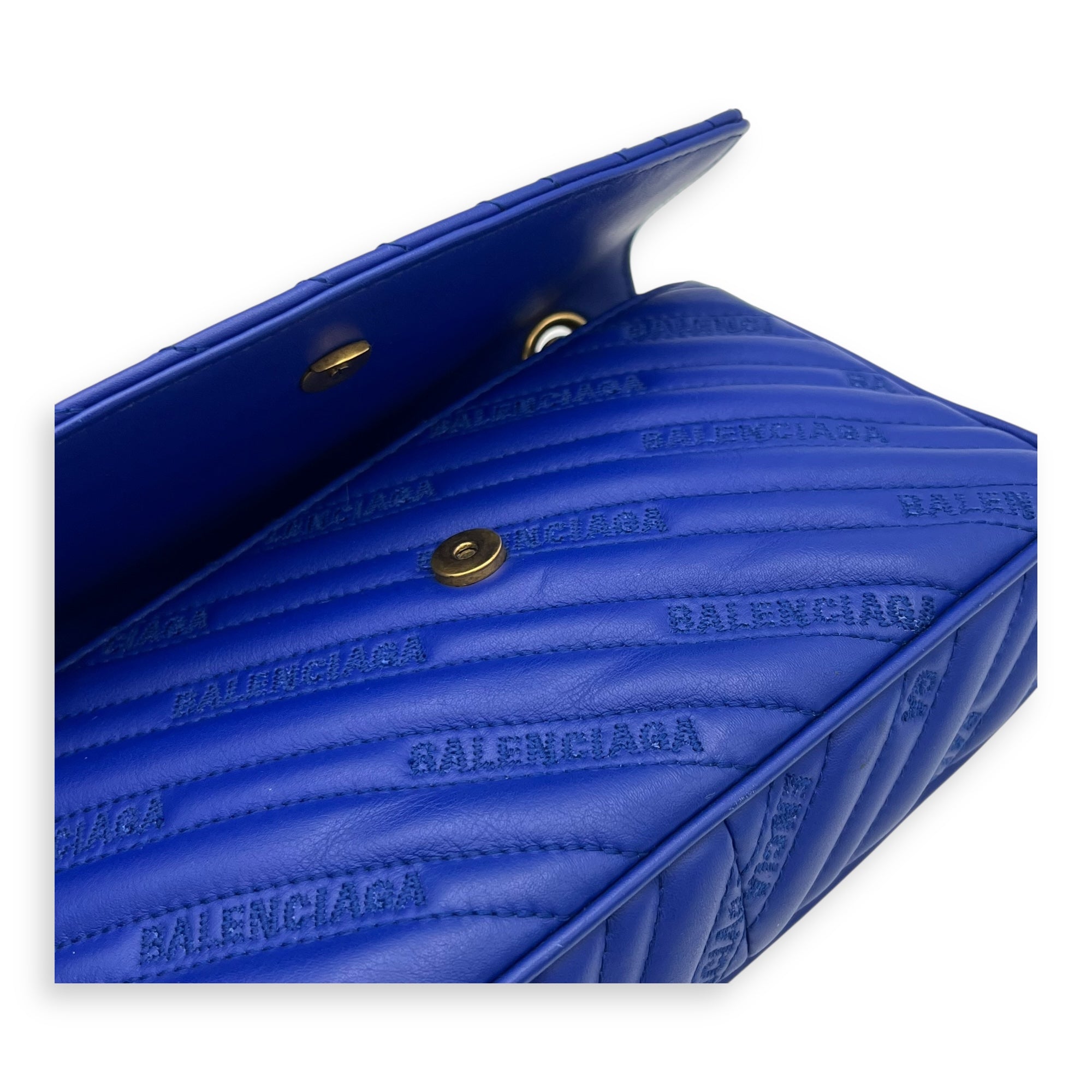 Balenciaga Logo Shoulder Bag Blue in Calfskin, Gold hardware_8
