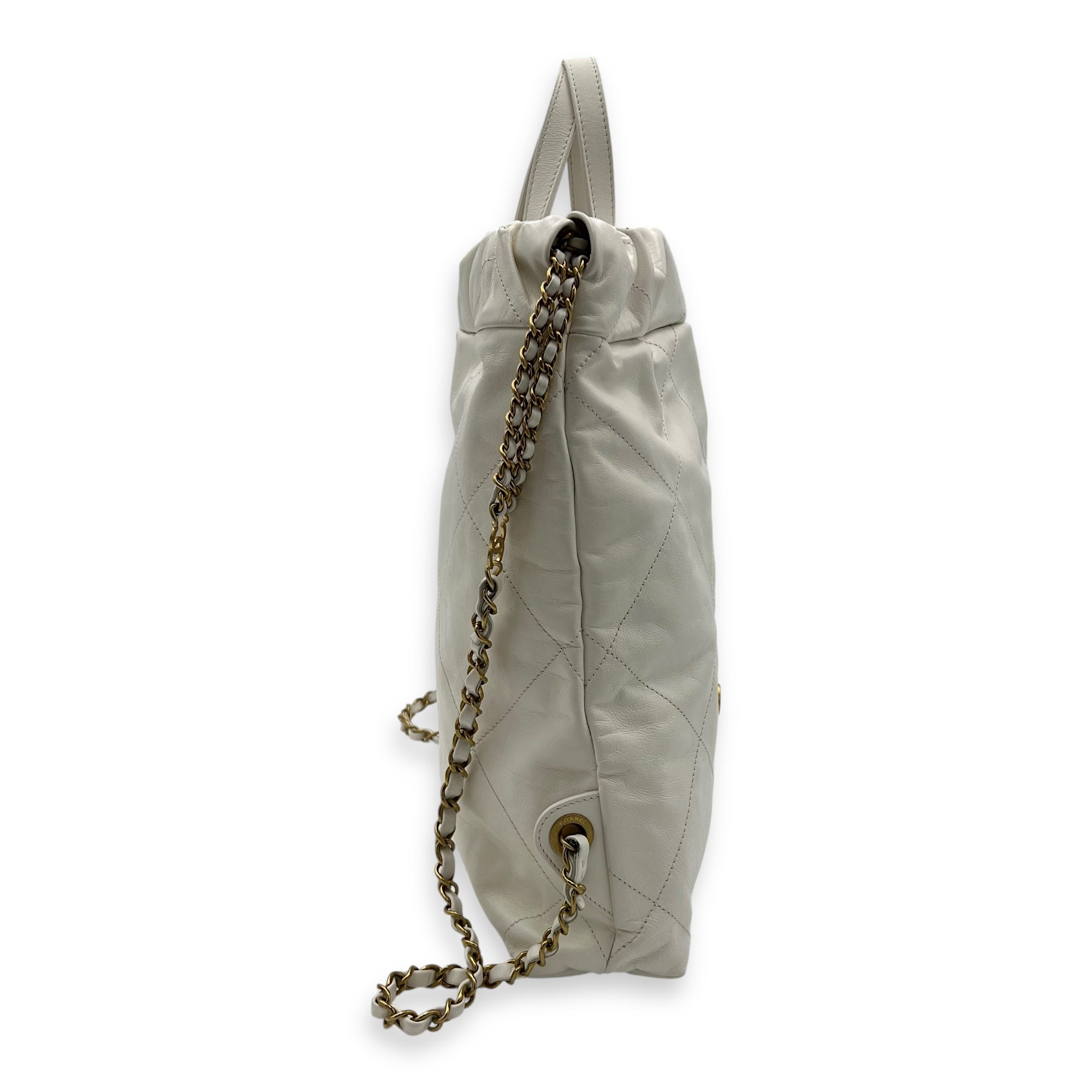 Chanel C22 Backpack White in Calfskin, Gold hardware_3