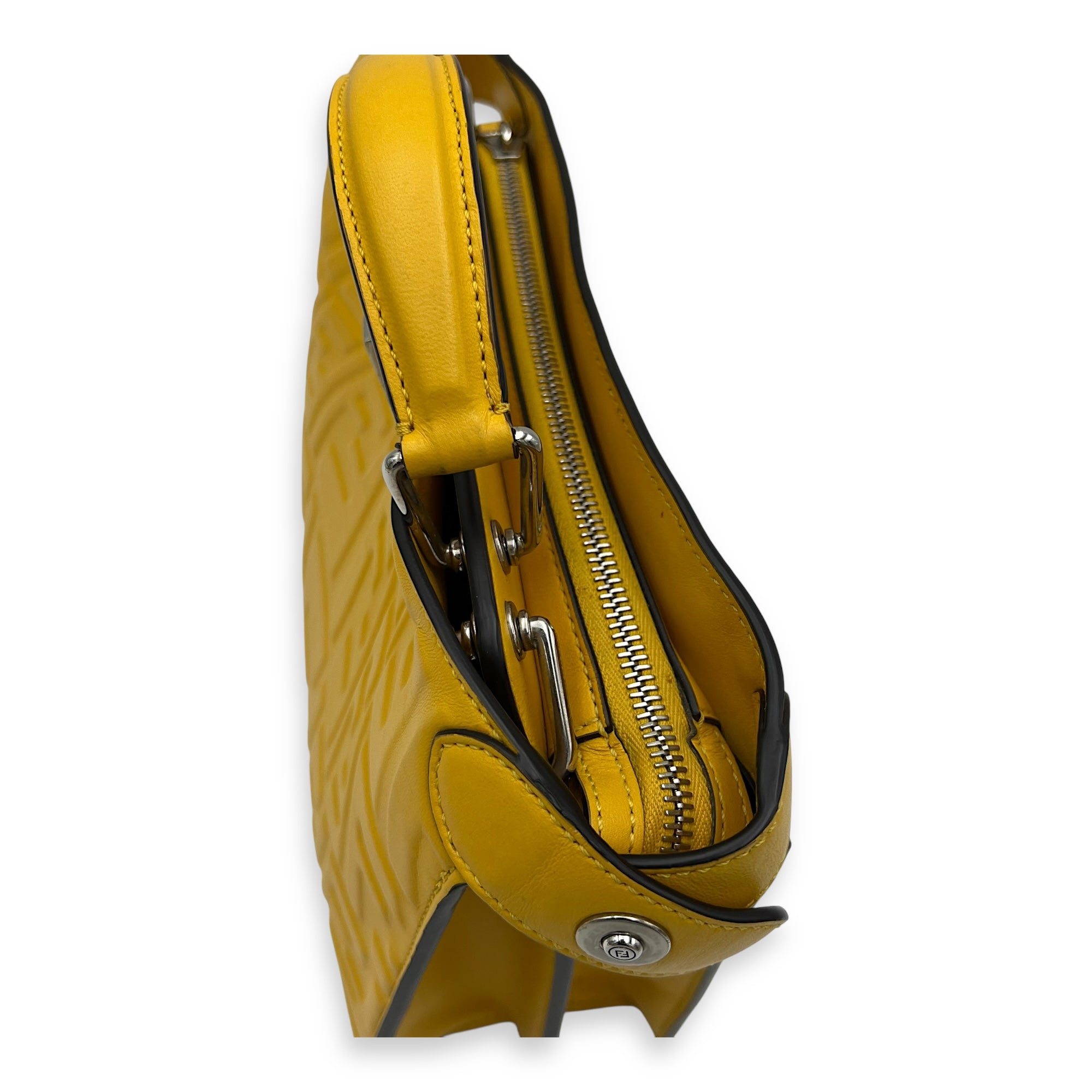 Fendi Peekaboo Top Handle Bag Yellow in Calfskin, Silver hardware_8