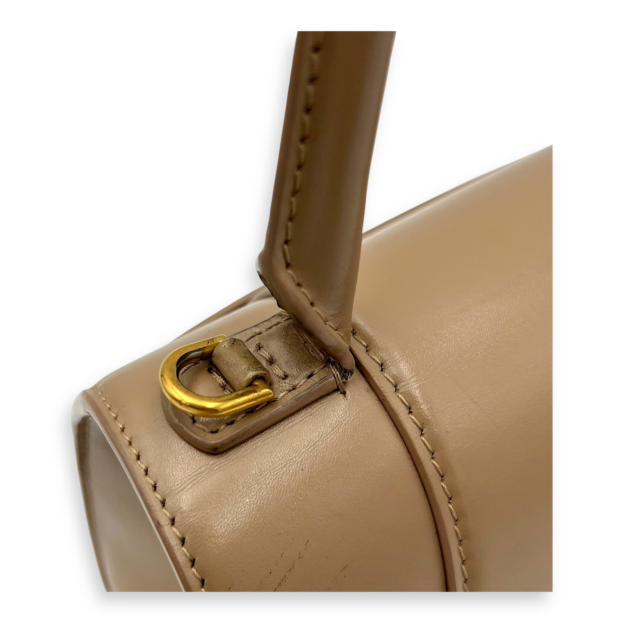 Balenciaga Hourglass Small Beige Top Handle Bag in Calfskin, Gold hardware_8