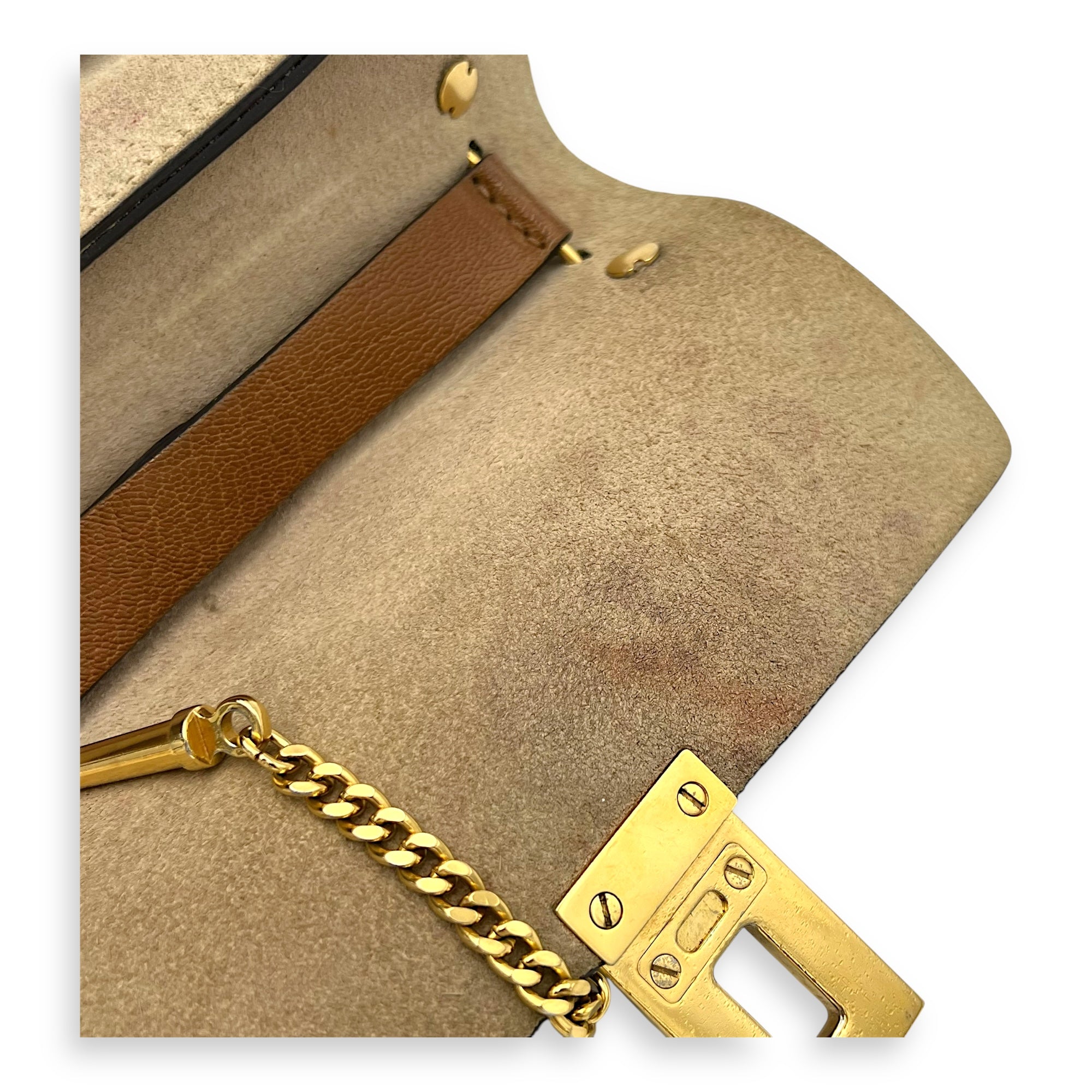 Chloé Drew Shoulder Bag Brown in Calfskin, Gold hardware_8