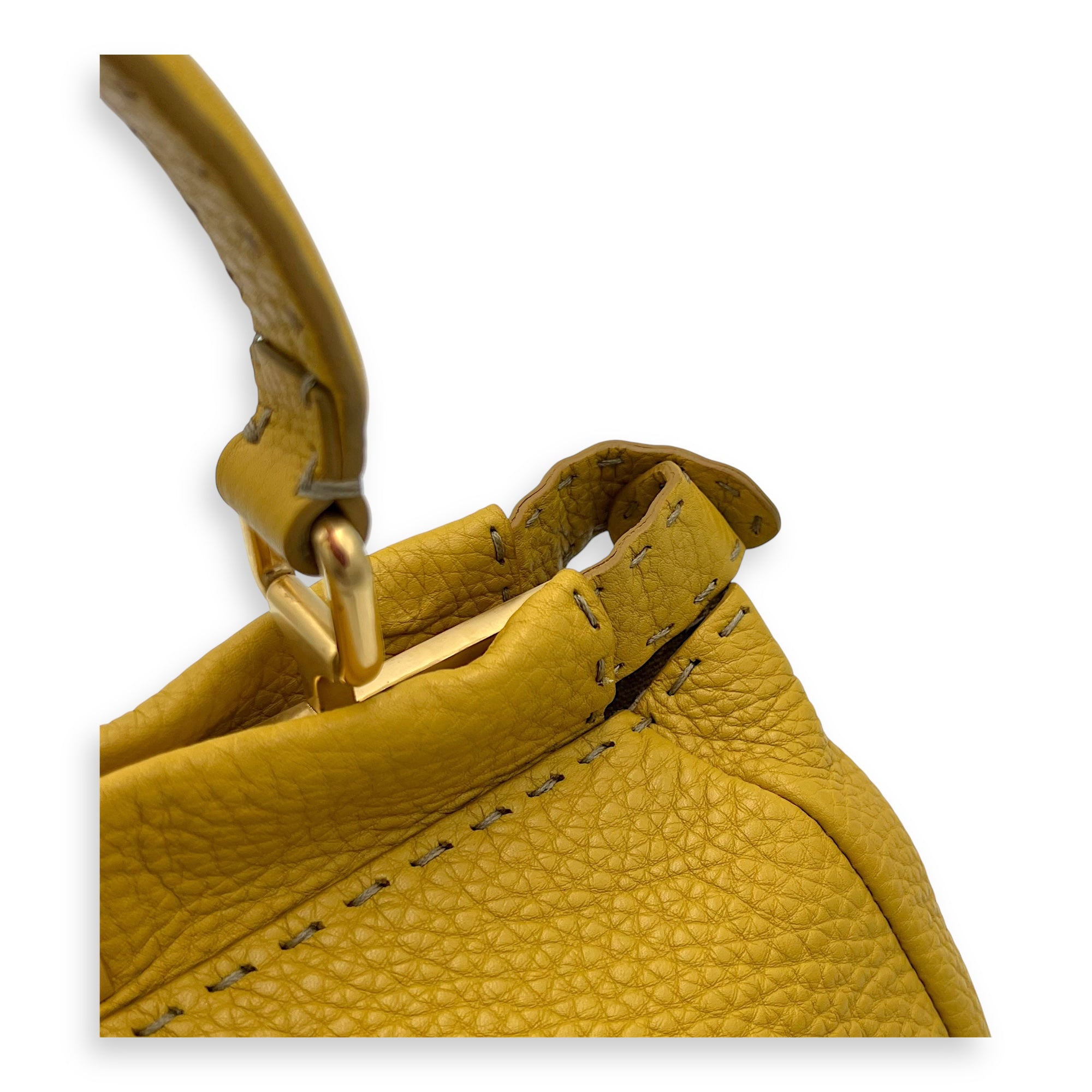 Fendi Peekaboo Top Handle Bag Yellow in Calfskin, Gold hardware_8