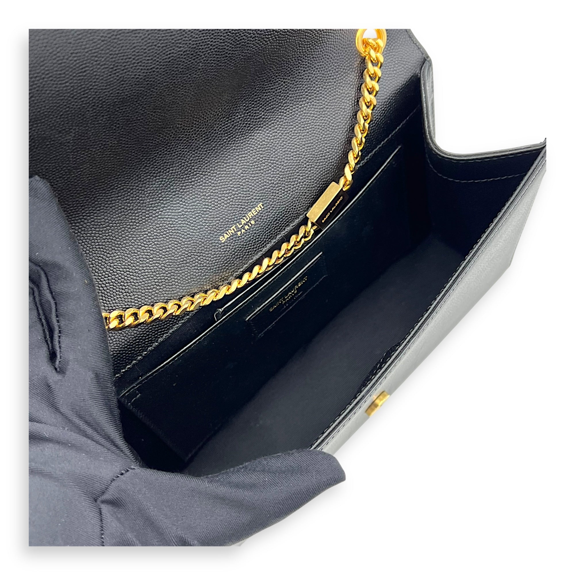 Saint Laurent Kate Black Wallet On Chain in Calfskin, Gold hardware_8