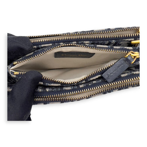 Christian Dior Saddle Crossbody Bag Blue in Jacquard, Gold hardware_6