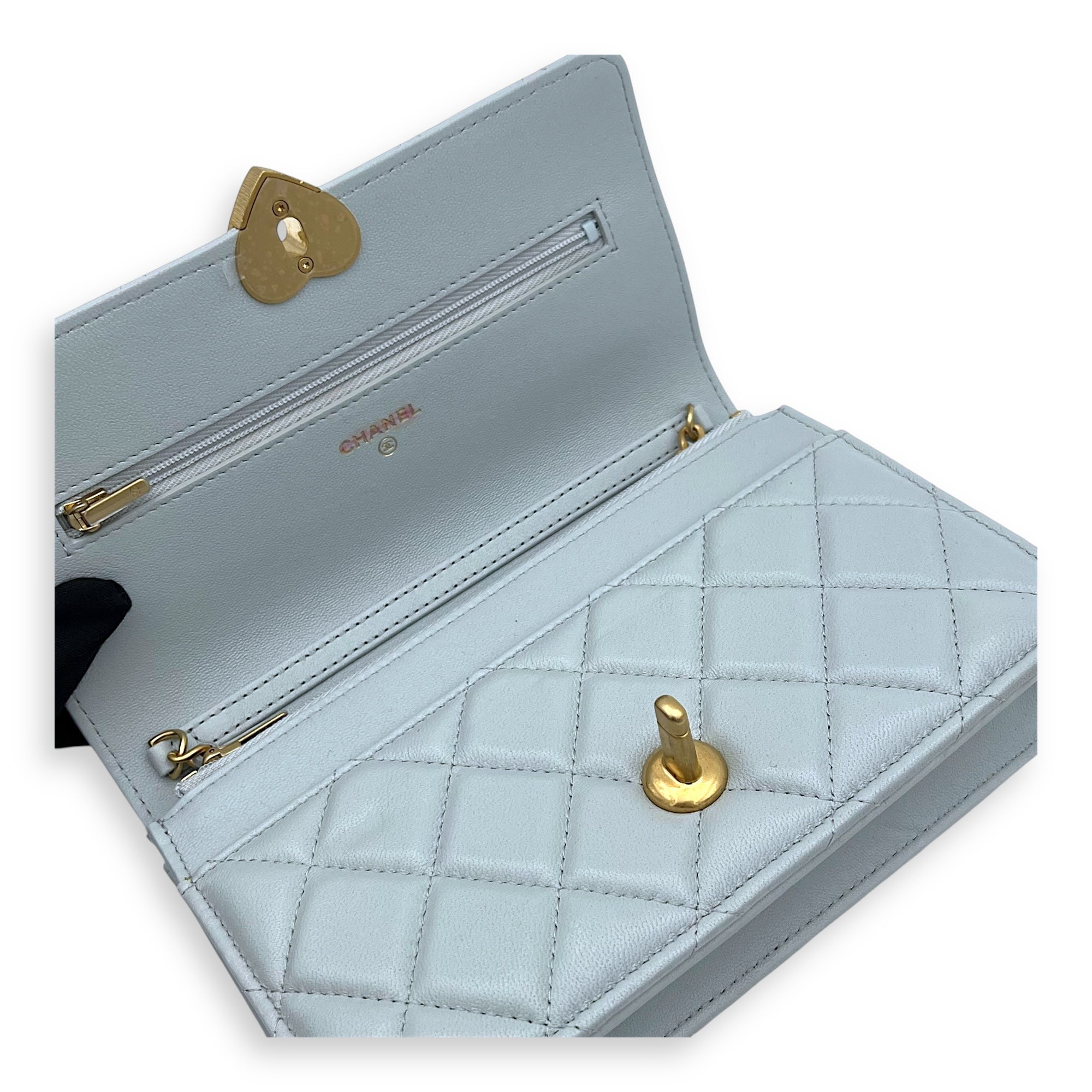 Chanel CC Wallet On Chain Blue in Lambskin, Gold hardware_8