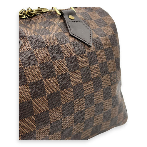 Louis Vuitton Speedy Bandouliere Top Handle Bag 25 Brown in Coated Canvas, Gold hardware_8