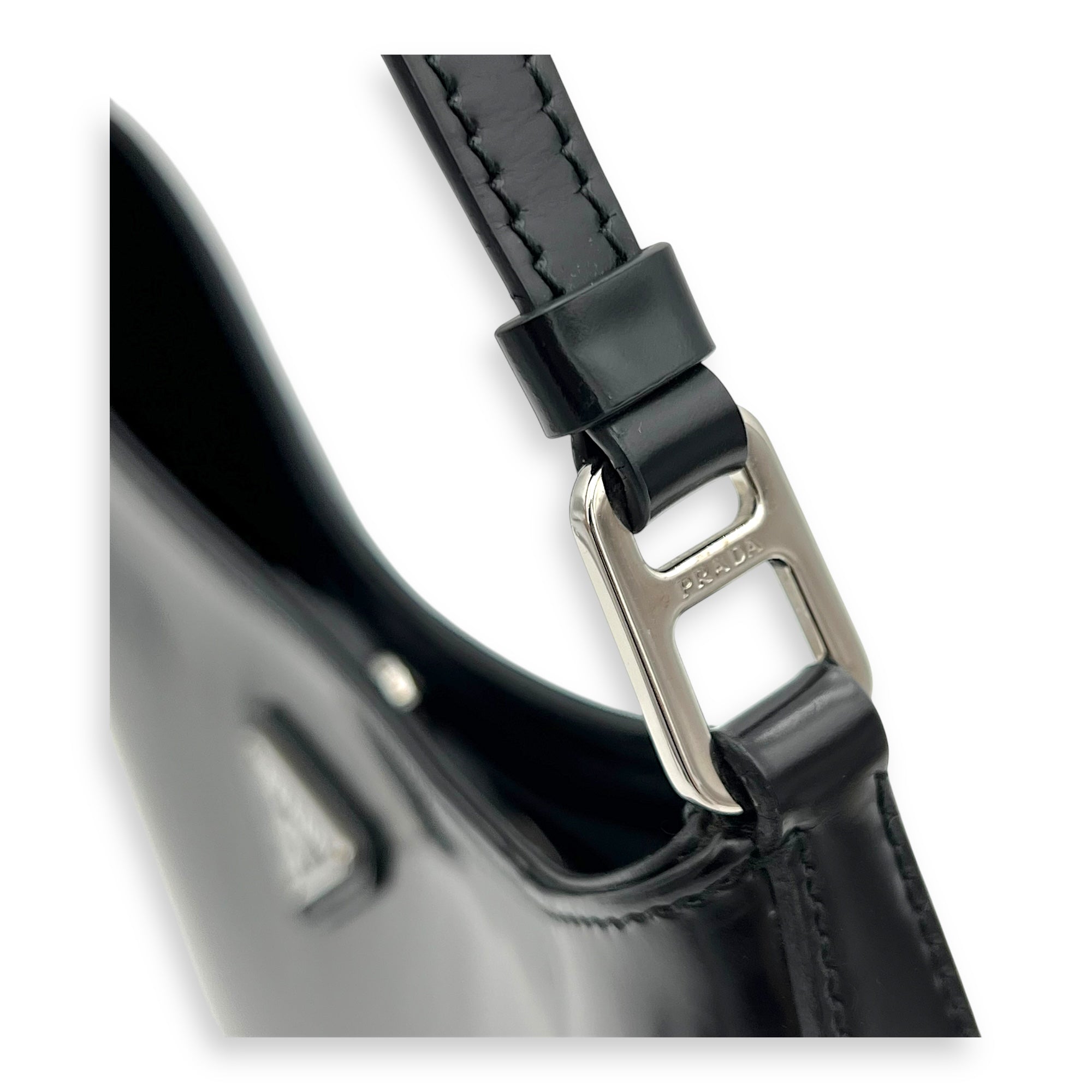 Prada Cleo Shoulder Bag Black in Calfskin, Gold hardware_8