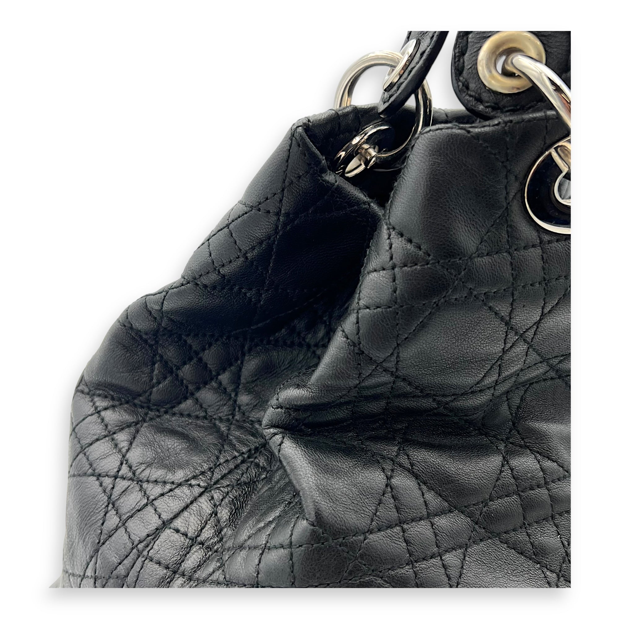 Christian Dior Soft Cannage Black Top Handle Bag in Calfskin, Silver hardware_8