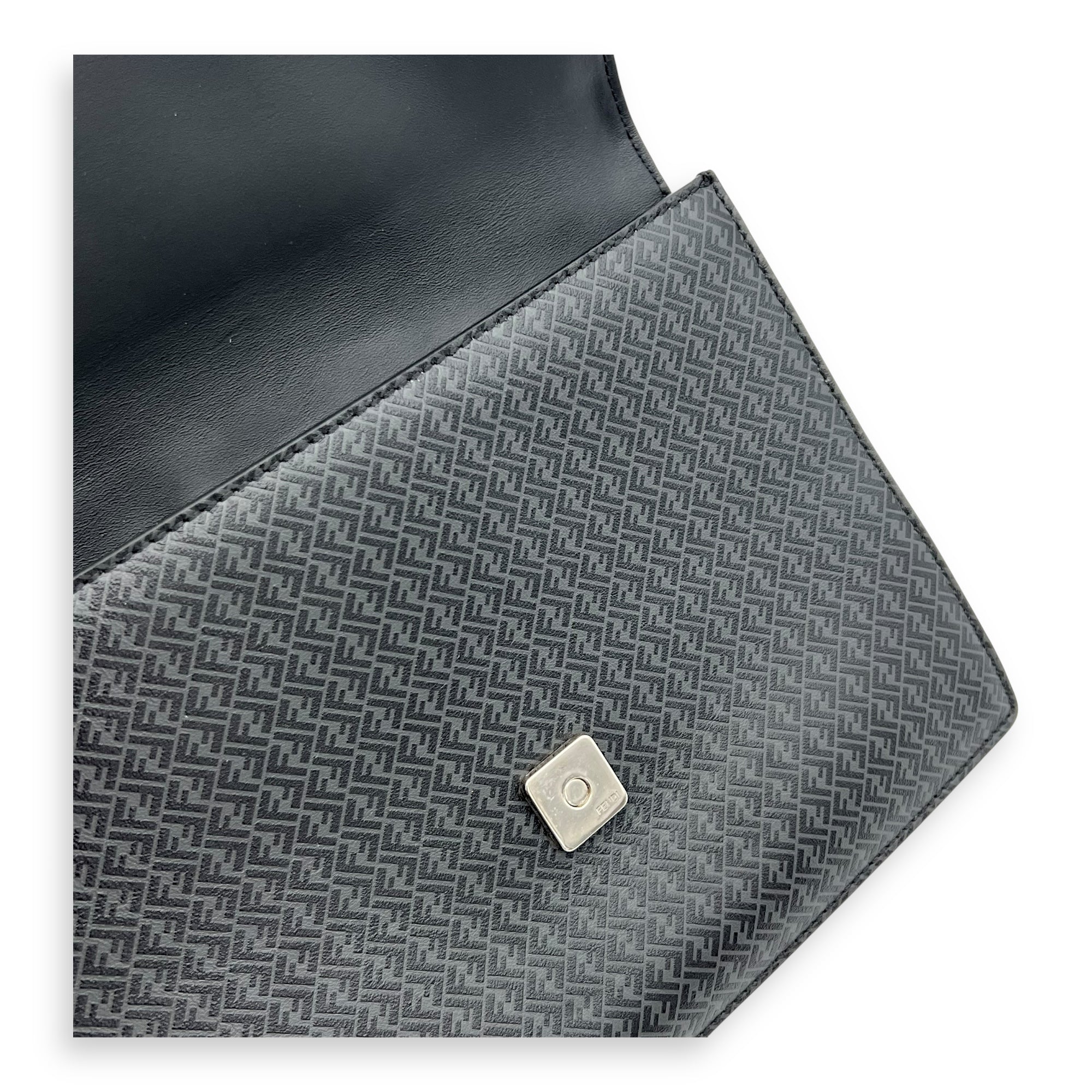 Fendi Baguette Crossbody Bag Grey in Calfskin, Silver hardware_8