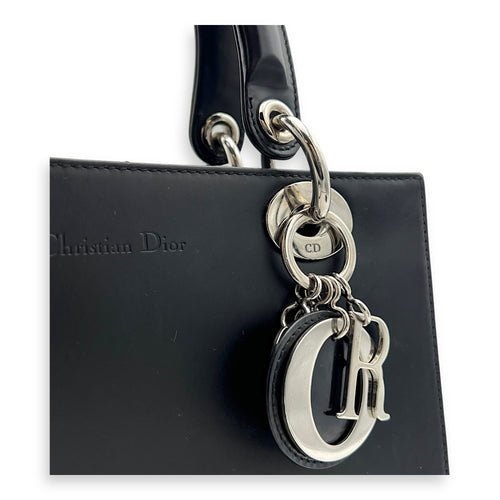 Christian Dior Lady Dior Medium Black Top Handle Bag in Calfskin, Silver hardware_8