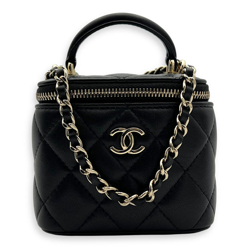Chanel Vanity Crossbody Bag Black in Lambskin, Gold hardware_8