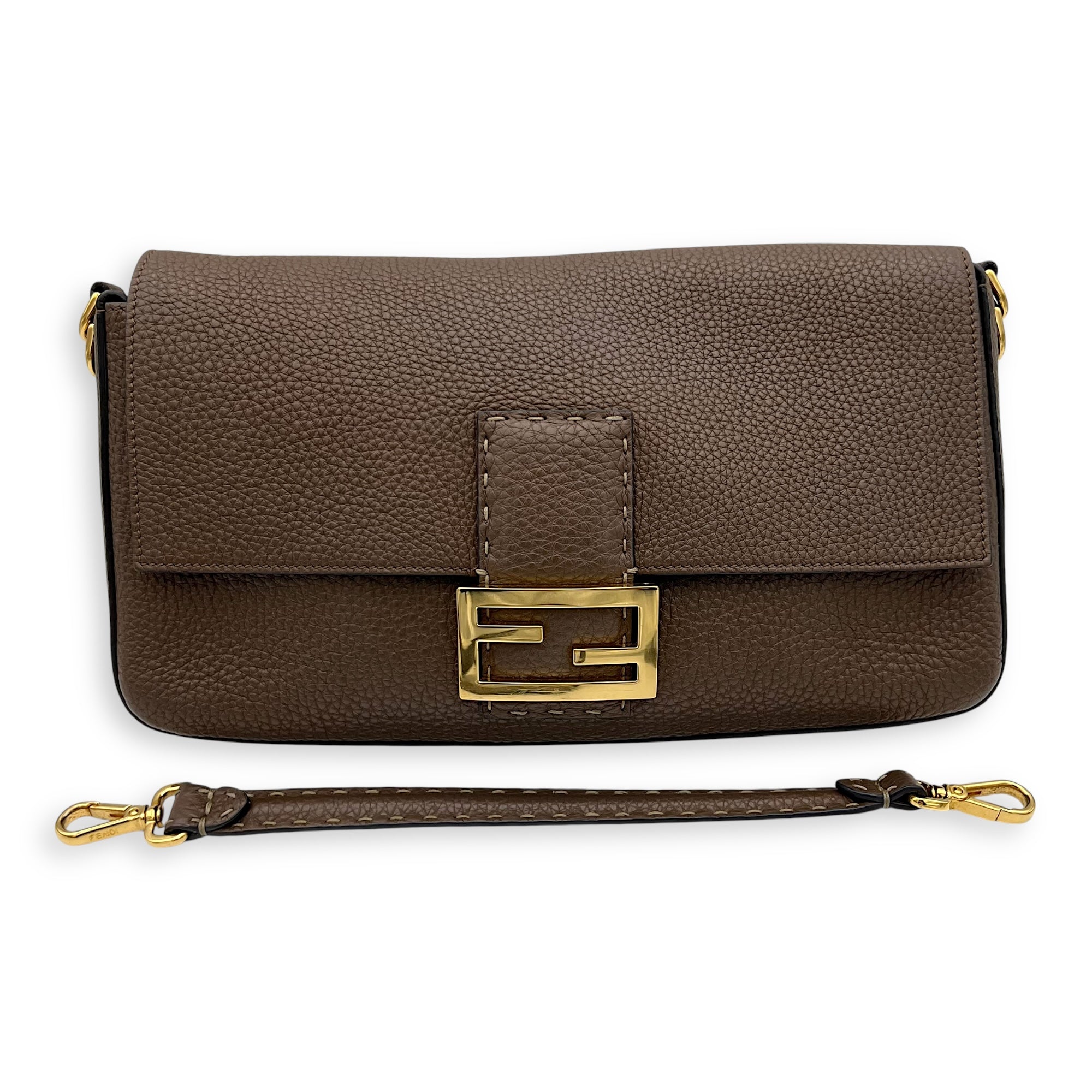 Fendi Baguette Top Handle Bag Brown in Calfskin, Silver hardware_8