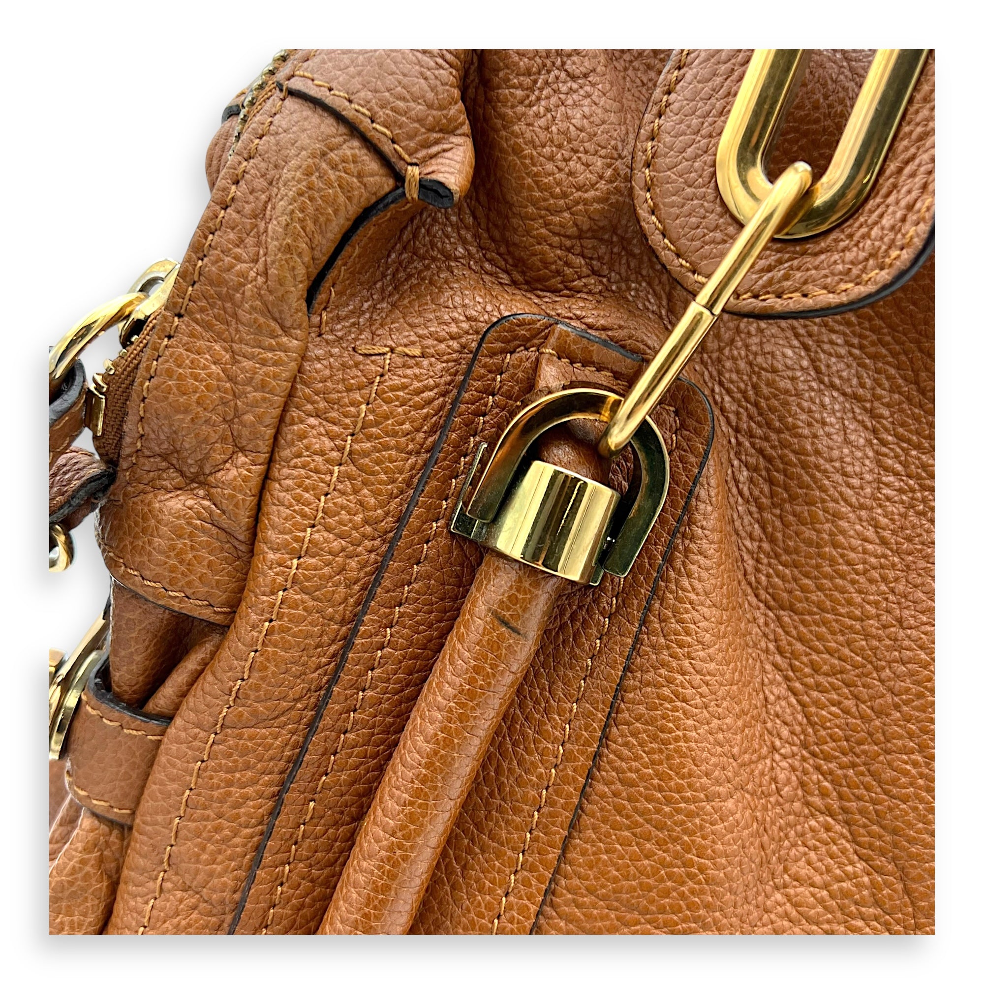 Chloé Paraty Large Brown Top Handle Bag in Calfskin, Gold hardware_8
