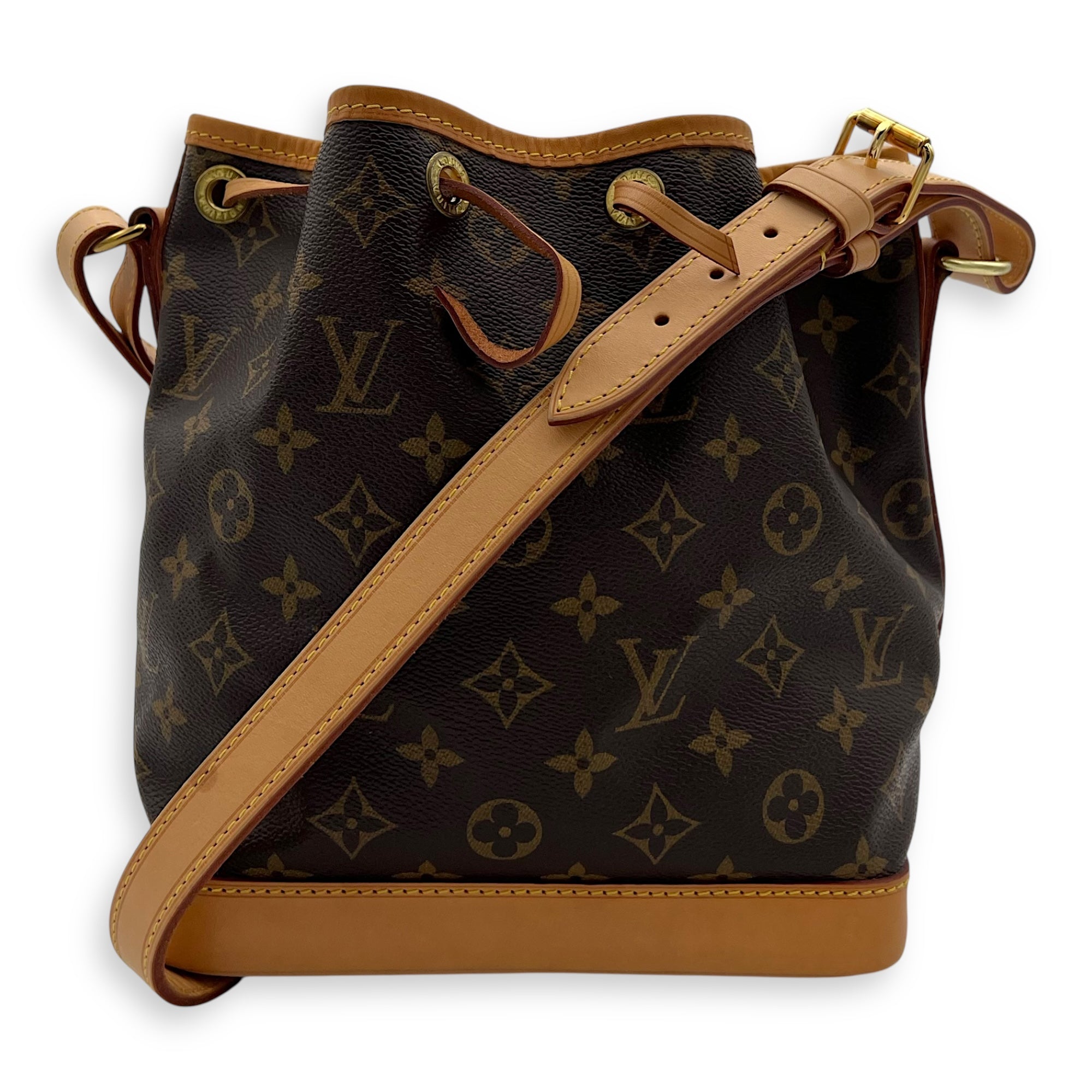 Louis Vuitton Noe Bucket Bag Petite Brown in Monogram Coated Canvas, Gold hardware_8