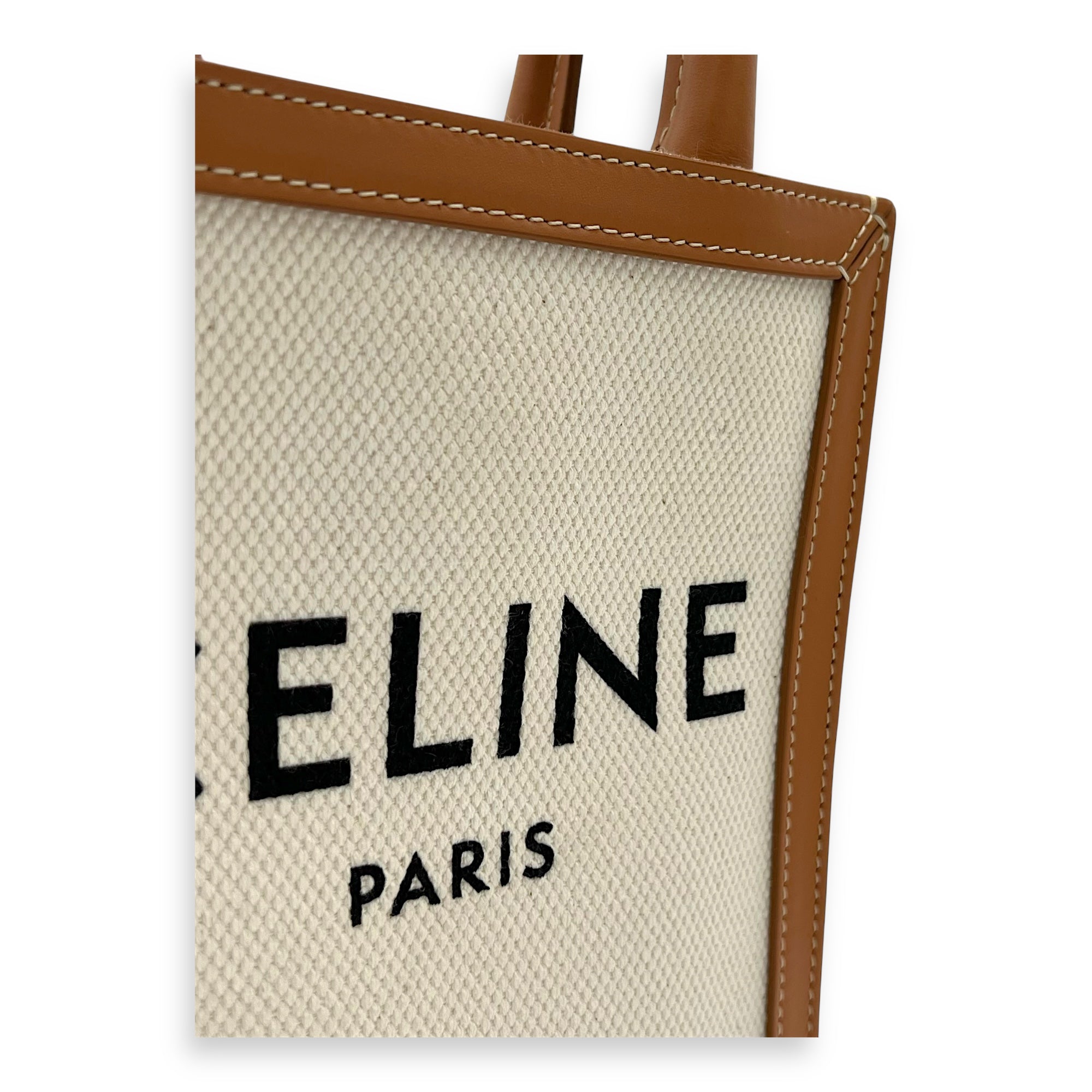 Celine Cabas Top Handle Bag Small Beige in Canvas, Gold hardware_8