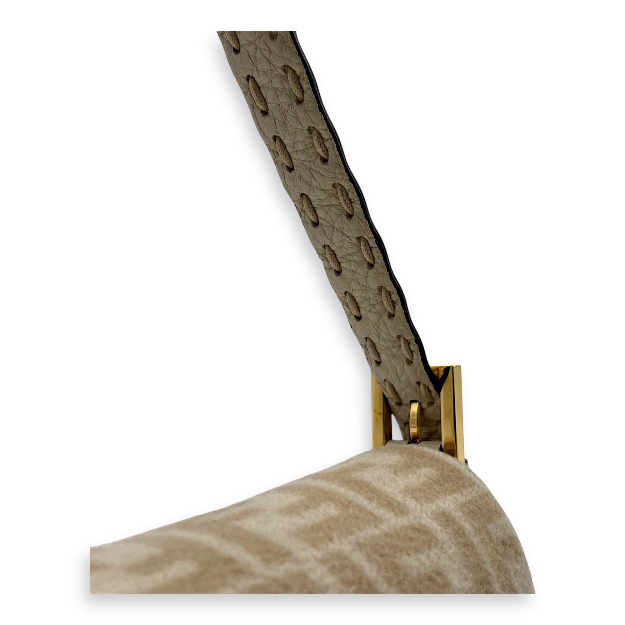 Fendi Seleria baguette Top Handle Bag Small Beige in Fabric, Gold hardware_8
