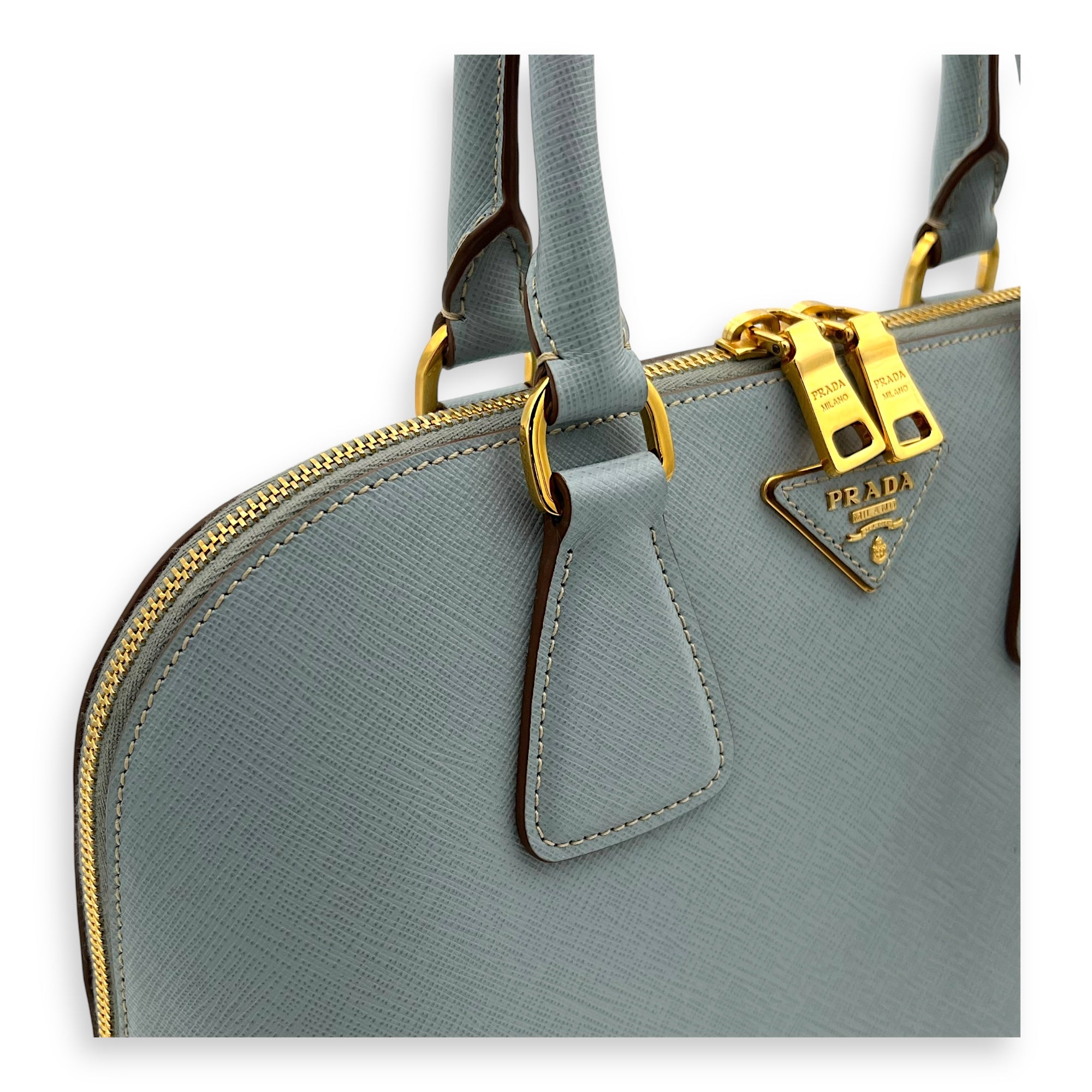 Prada Others Top Handle Bag Blue in Saffiano Leather, Gold hardware_8