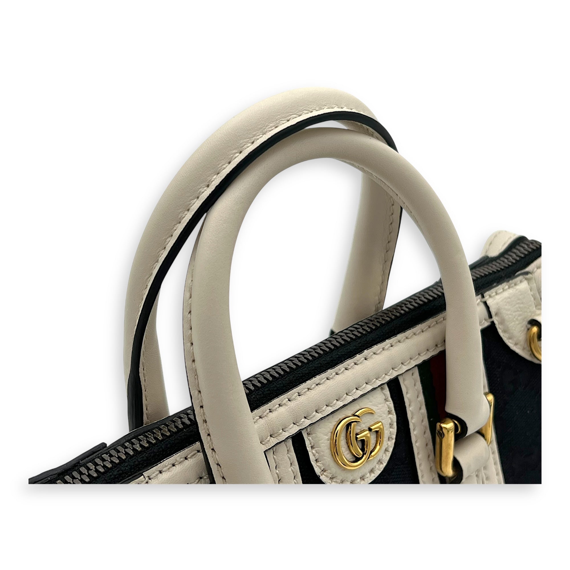 Gucci Sherry Top Handle Bag Mini White in Calfskin and jacquard, Gold hardware_8