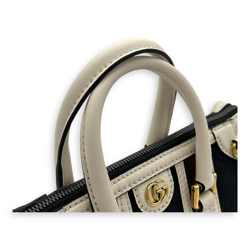 Gucci Sherry Top Handle Bag Mini White in Calfskin and jacquard, Gold hardware_8