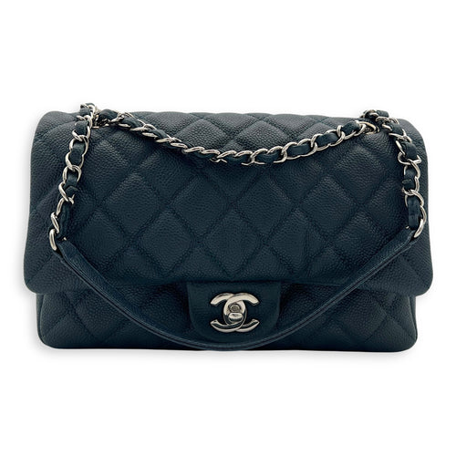 Chanel CC Shoulder Bag Blue in Caviar Leather, Silver hardware_8