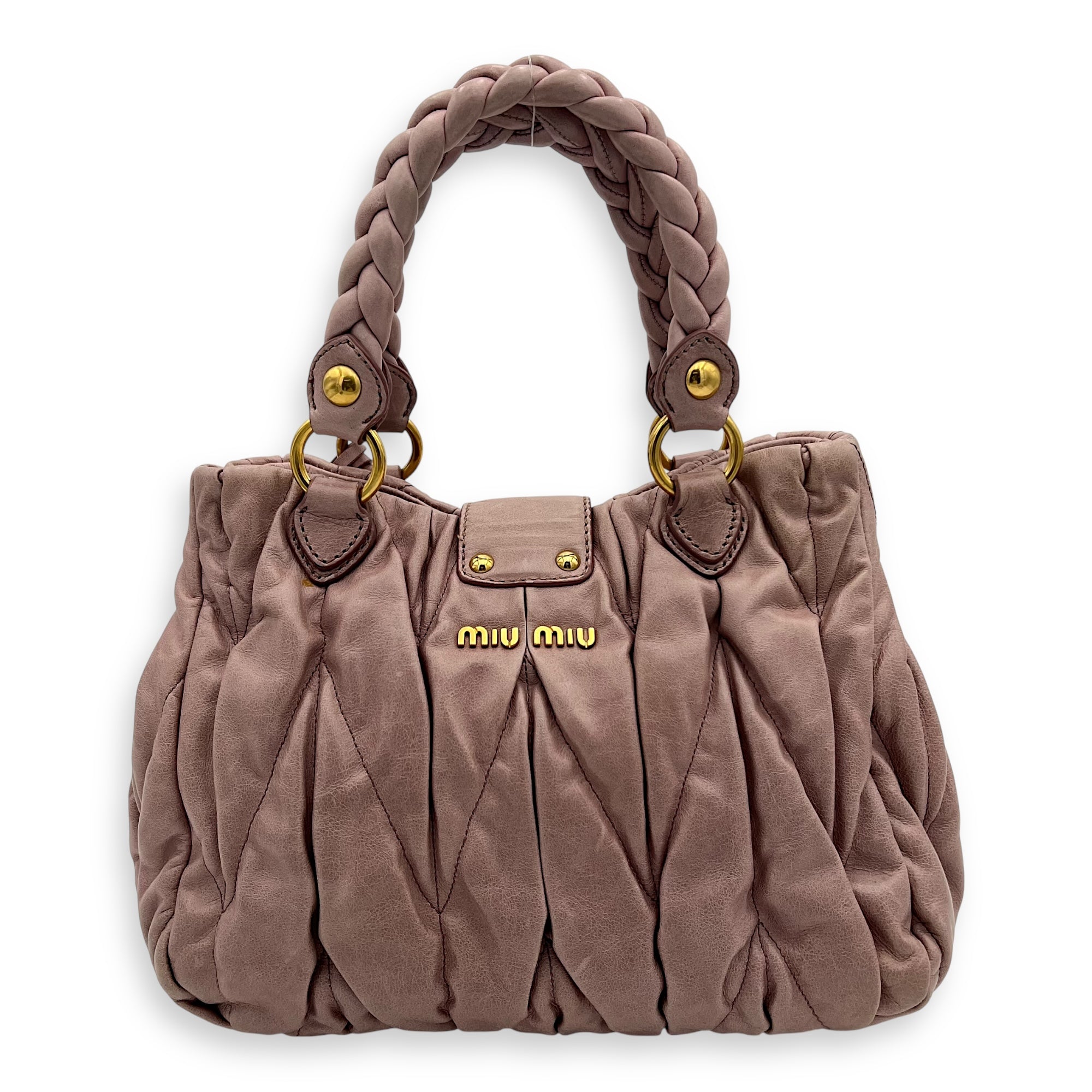 Miu Miu Gaufre Top Handle Bag Pink in Calfskin, Gold hardware_2