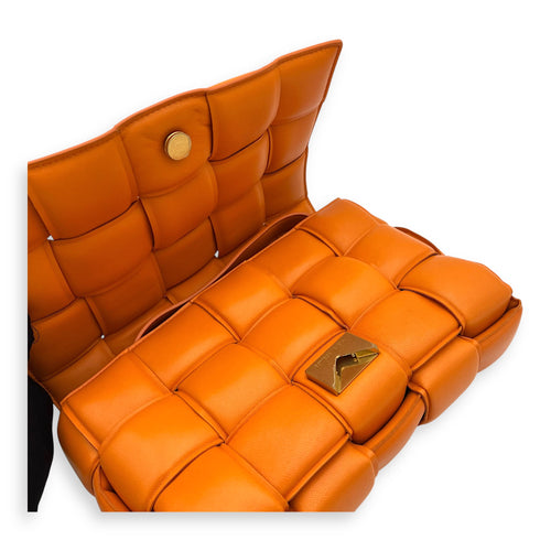 Bottega Veneta Cassette Shoulder Bag Orange in Lambskin, Gold hardware_8