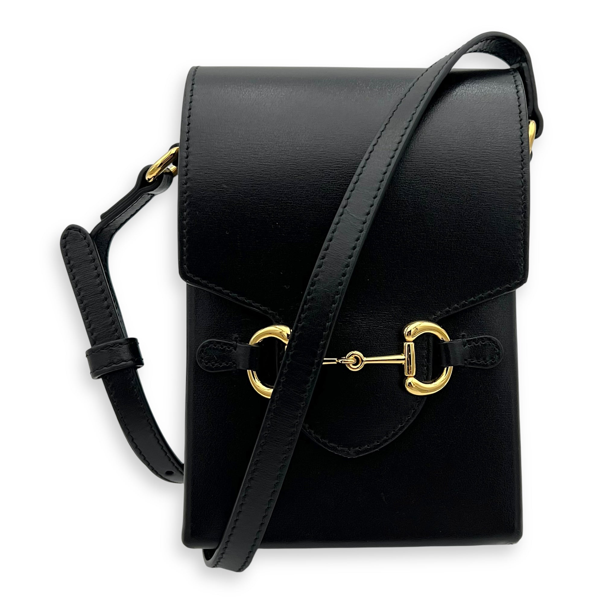 Gucci Horsebit 1955 Crossbody Bag Black in Calfskin, Gold hardware_8