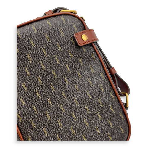Saint Laurent Logo Crossbody Bag Brown in Coated Canvas, Gold hardware_8