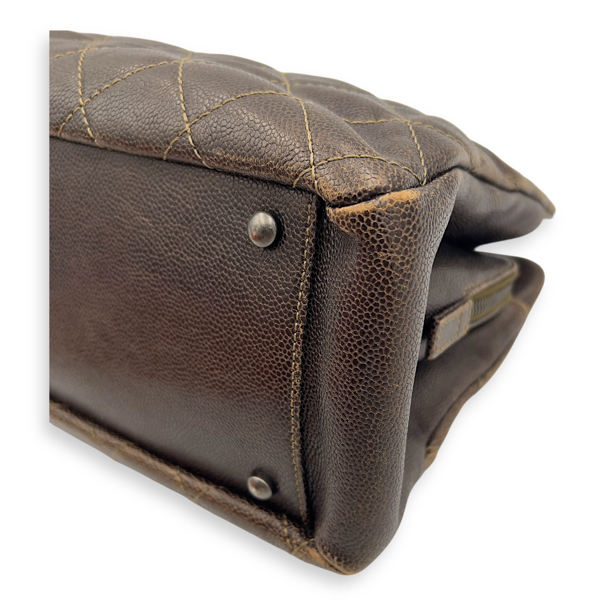 Chanel Quilted Wildstitch Tote Bag Brown in Calfskin, Ruthenium hardware_6