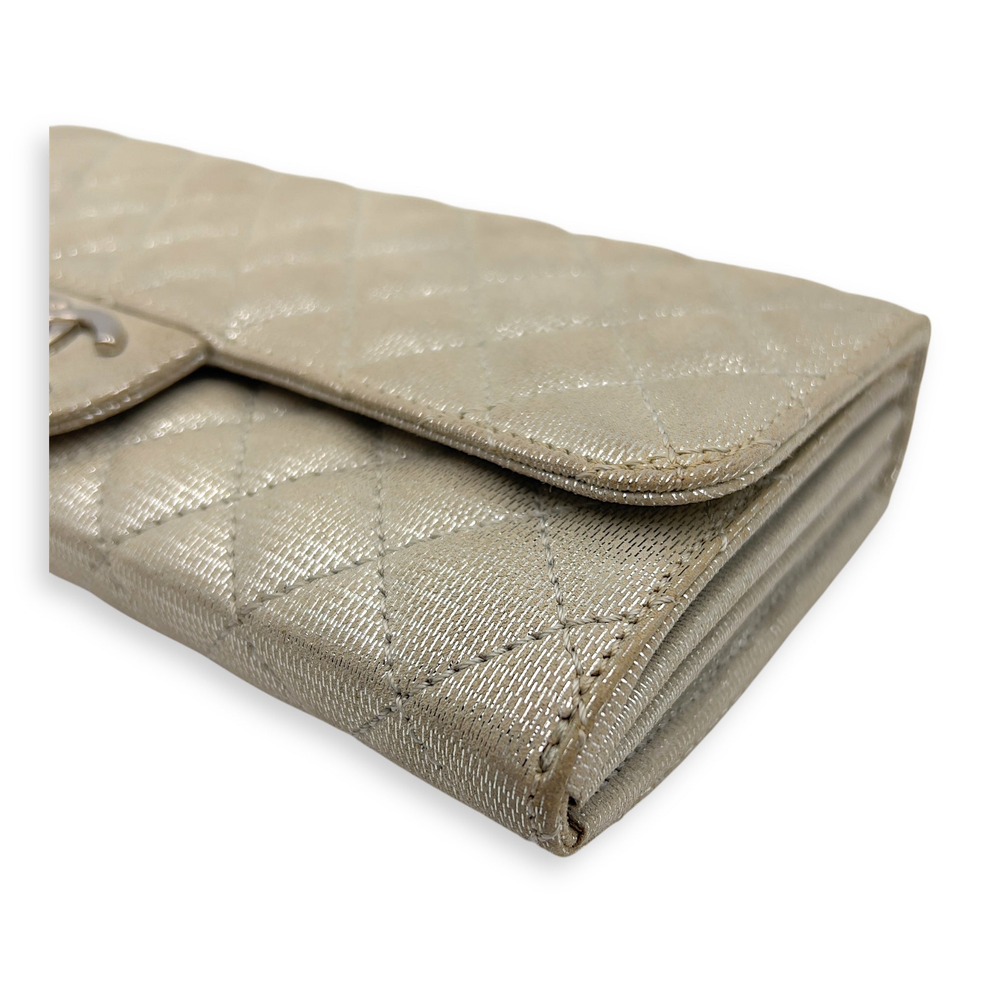 Chanel CC Silver Wallet On Chain in Jersey, Silver hardware_8