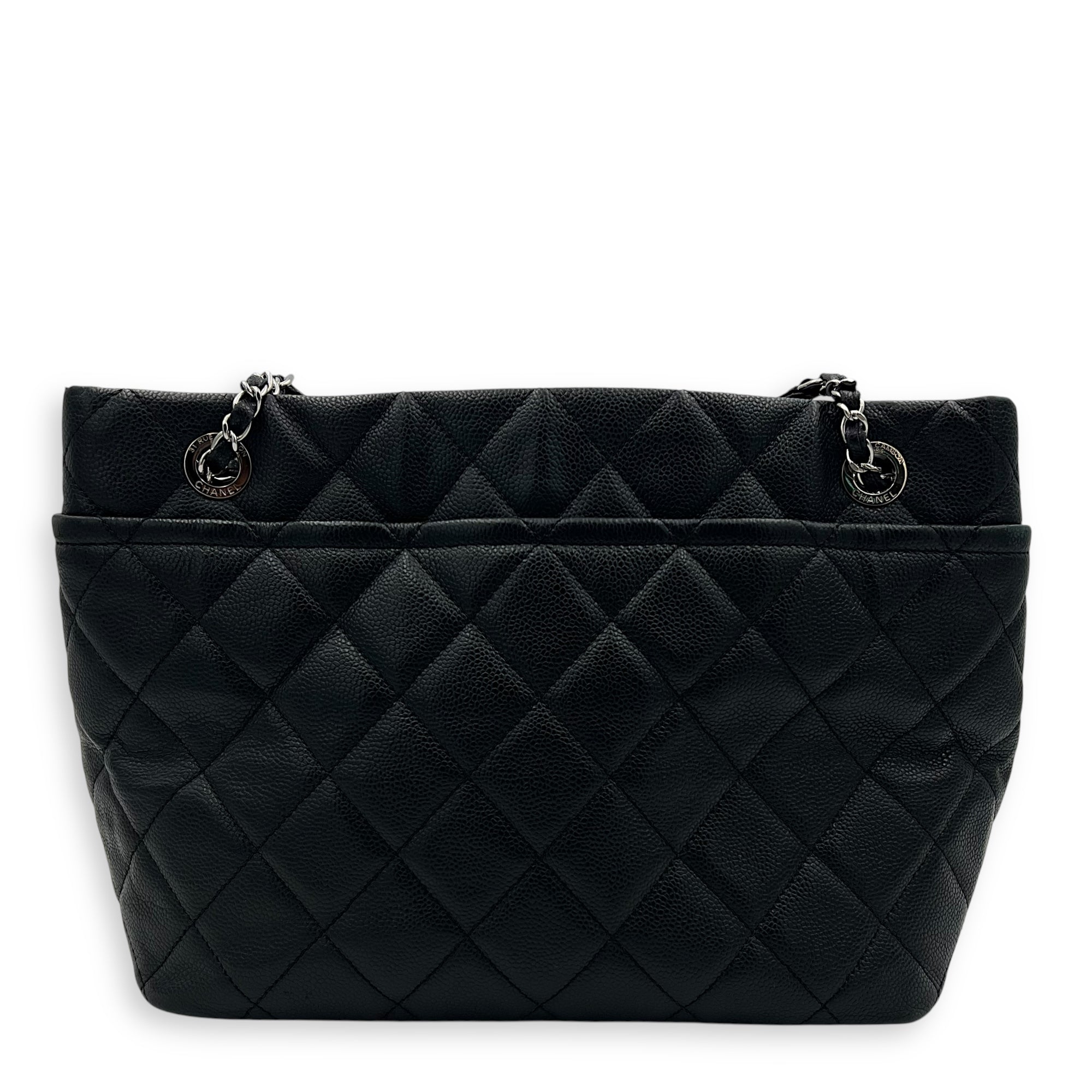Chanel CC Tote Bag Black in Caviar Leather, Silver hardware_8