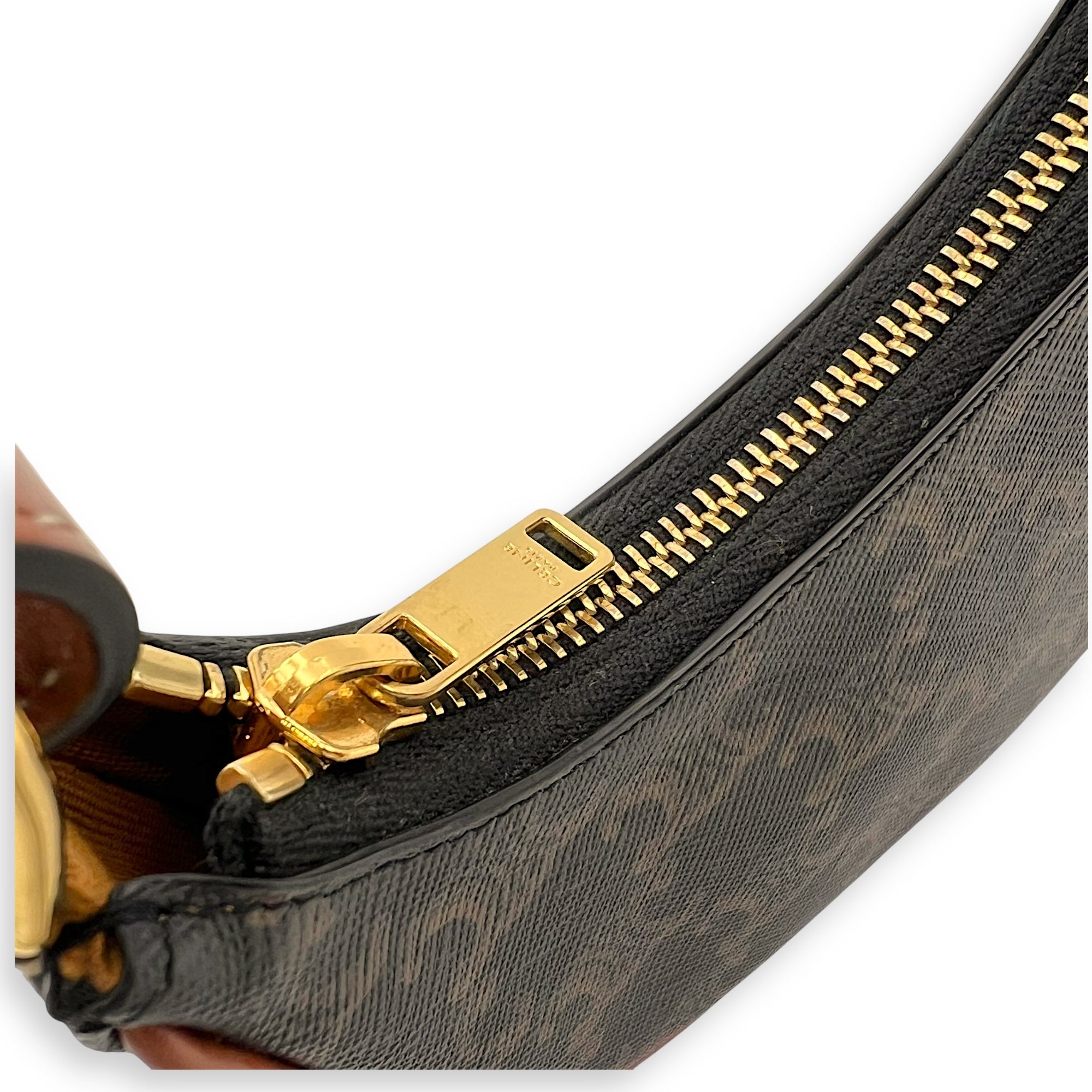 Celine Ava Shoulder Bag Brown in Coated Canvas, Gold hardware_8