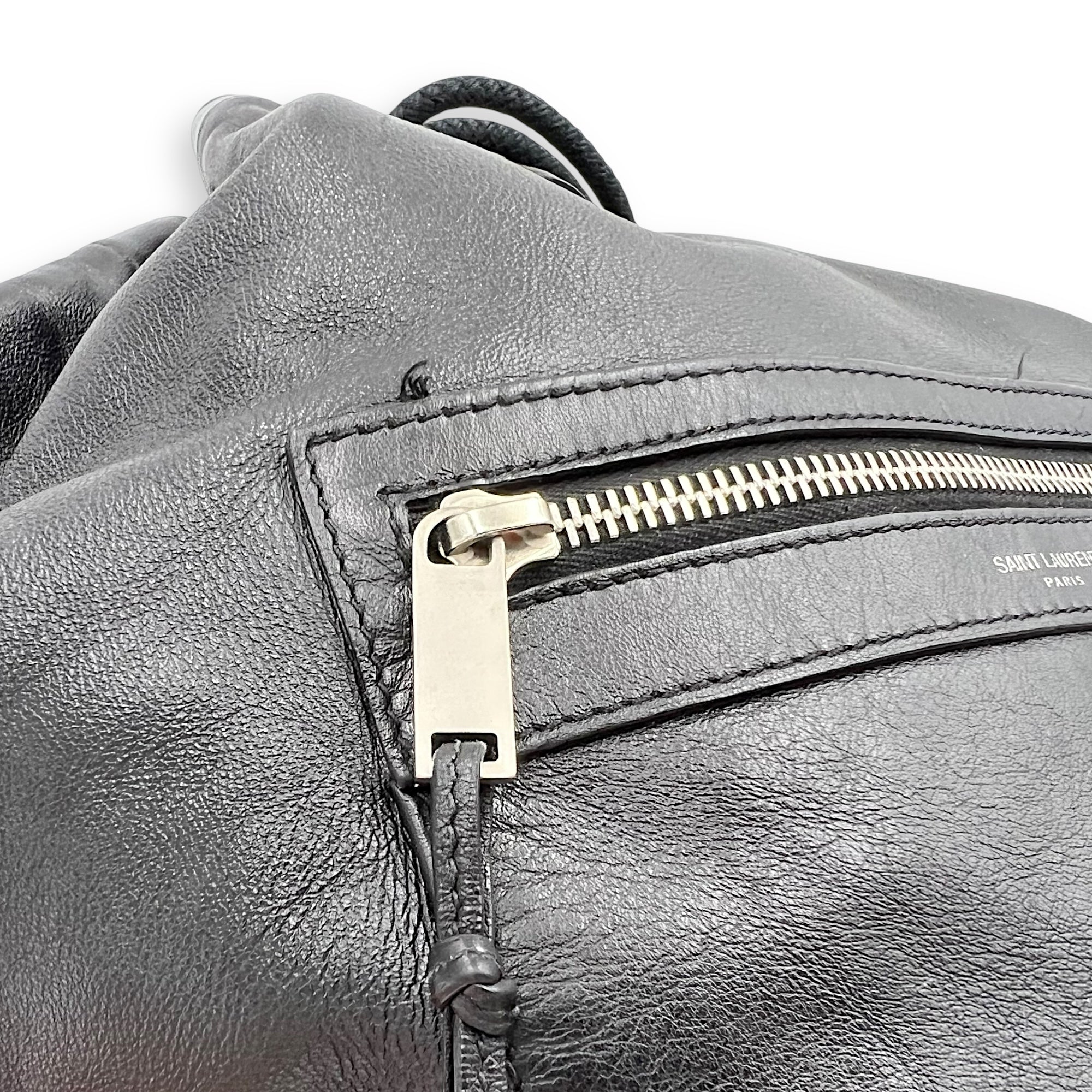 Saint Laurent Logo Backpack Black in Calfskin, Silver hardware_8