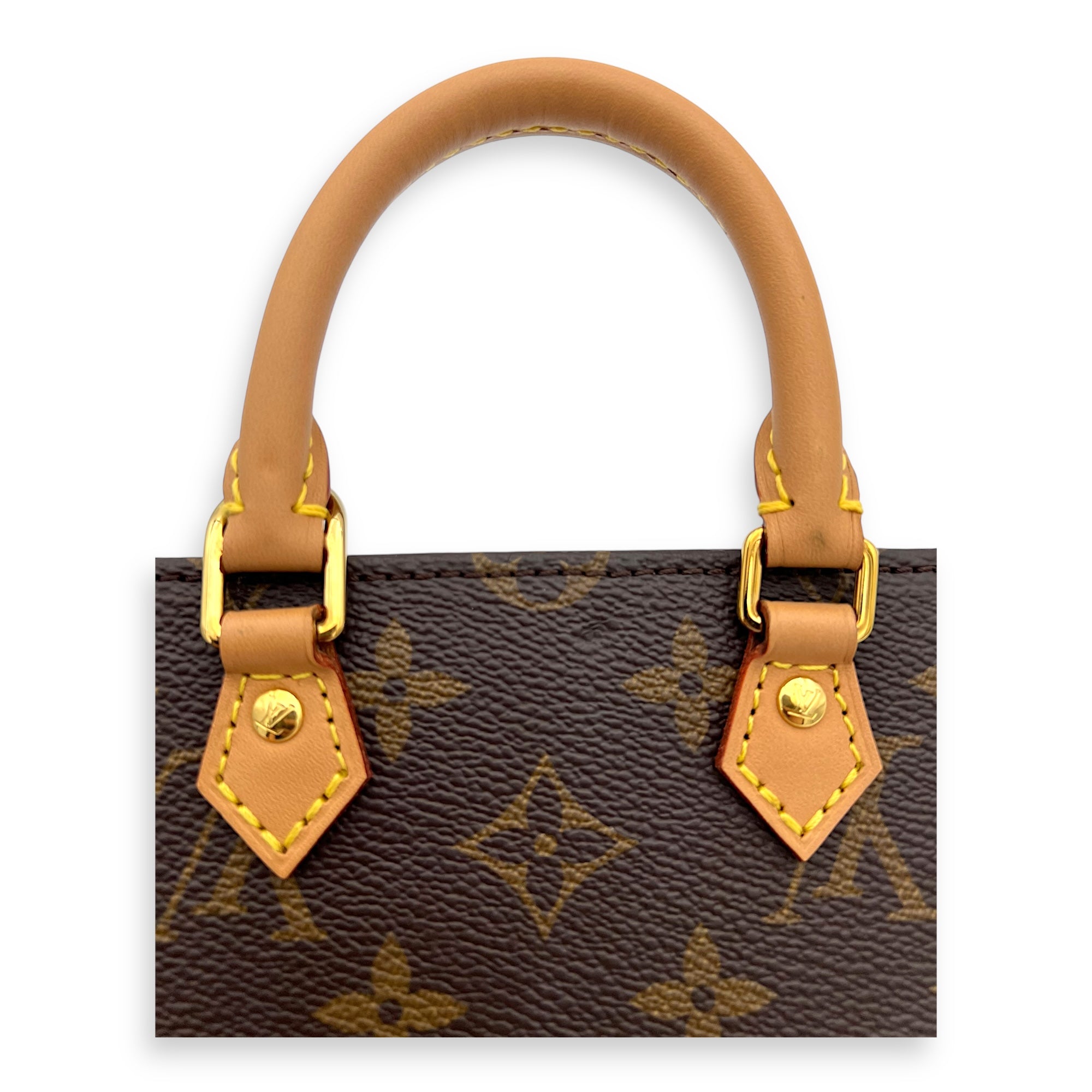 Louis Vuitton Sac Plat Top Handle Bag Petite Brown in Monogram Coated Canvas, Gold hardware_3
