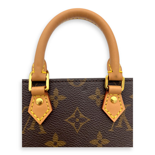 Louis Vuitton Sac Plat Top Handle Bag Petite Brown in Monogram Coated Canvas, Gold hardware_3