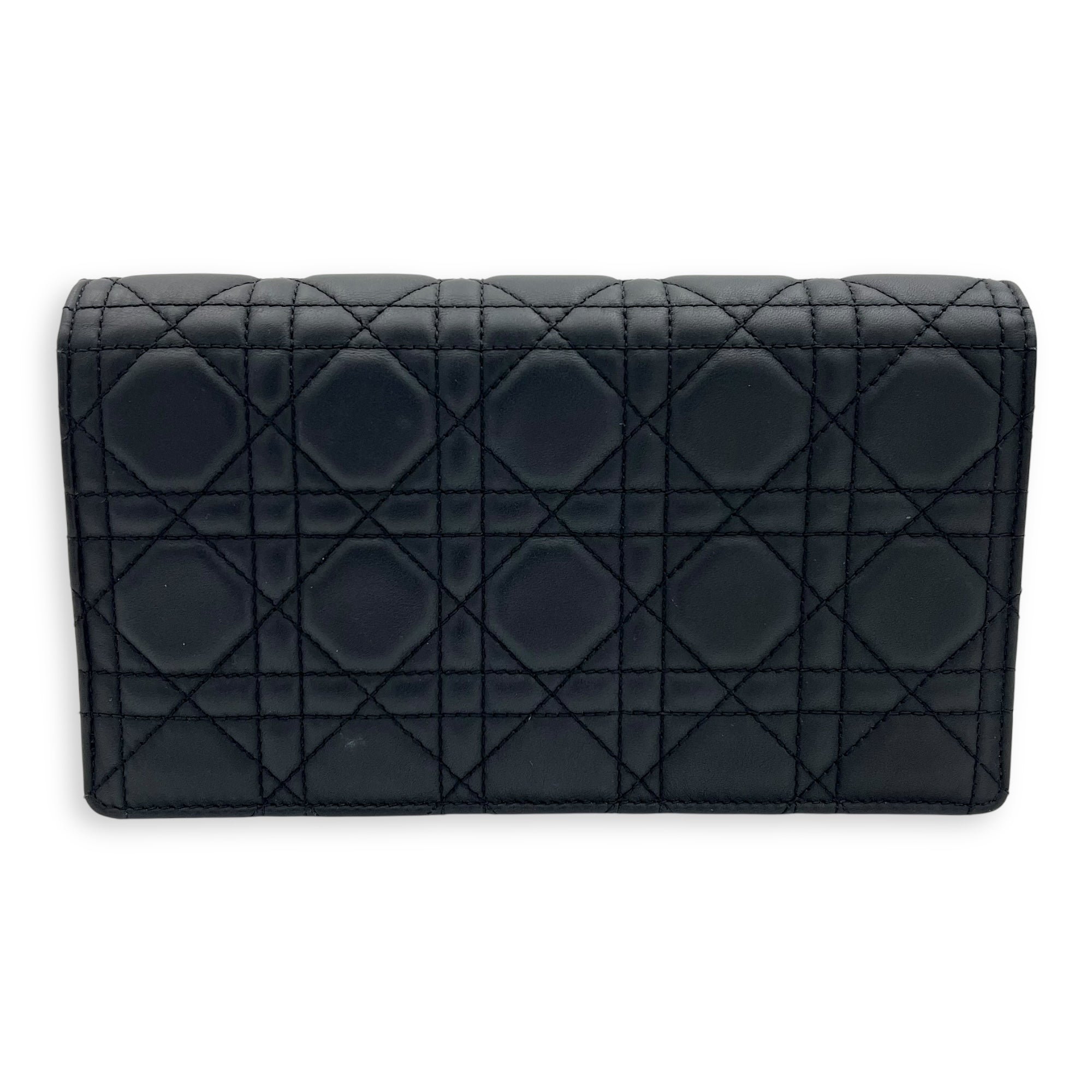 Dior Lady Dior Pouch With Strap Black Wallet On Chain in Calfskin, Silver hardware_2