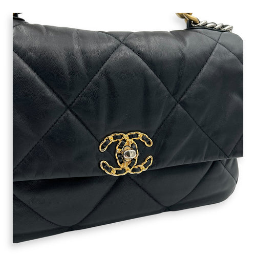 Chanel C19 Large Black Shoulder Bag in Goat Leather, Mixed hardware_7