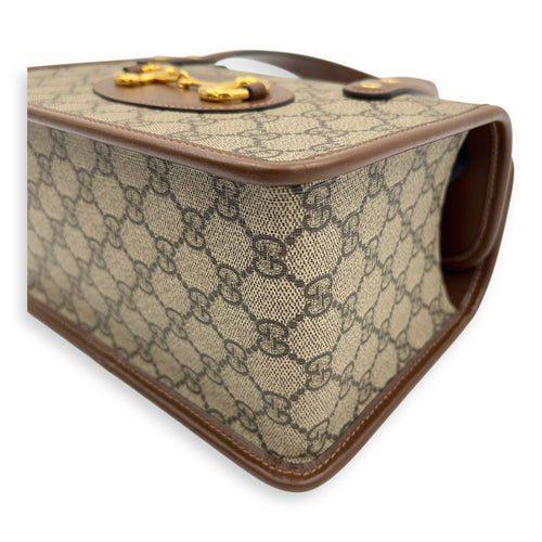 Gucci Horsebit 1955 Top Handle Bag Brown in Coated Canvas, Gold hardware_8