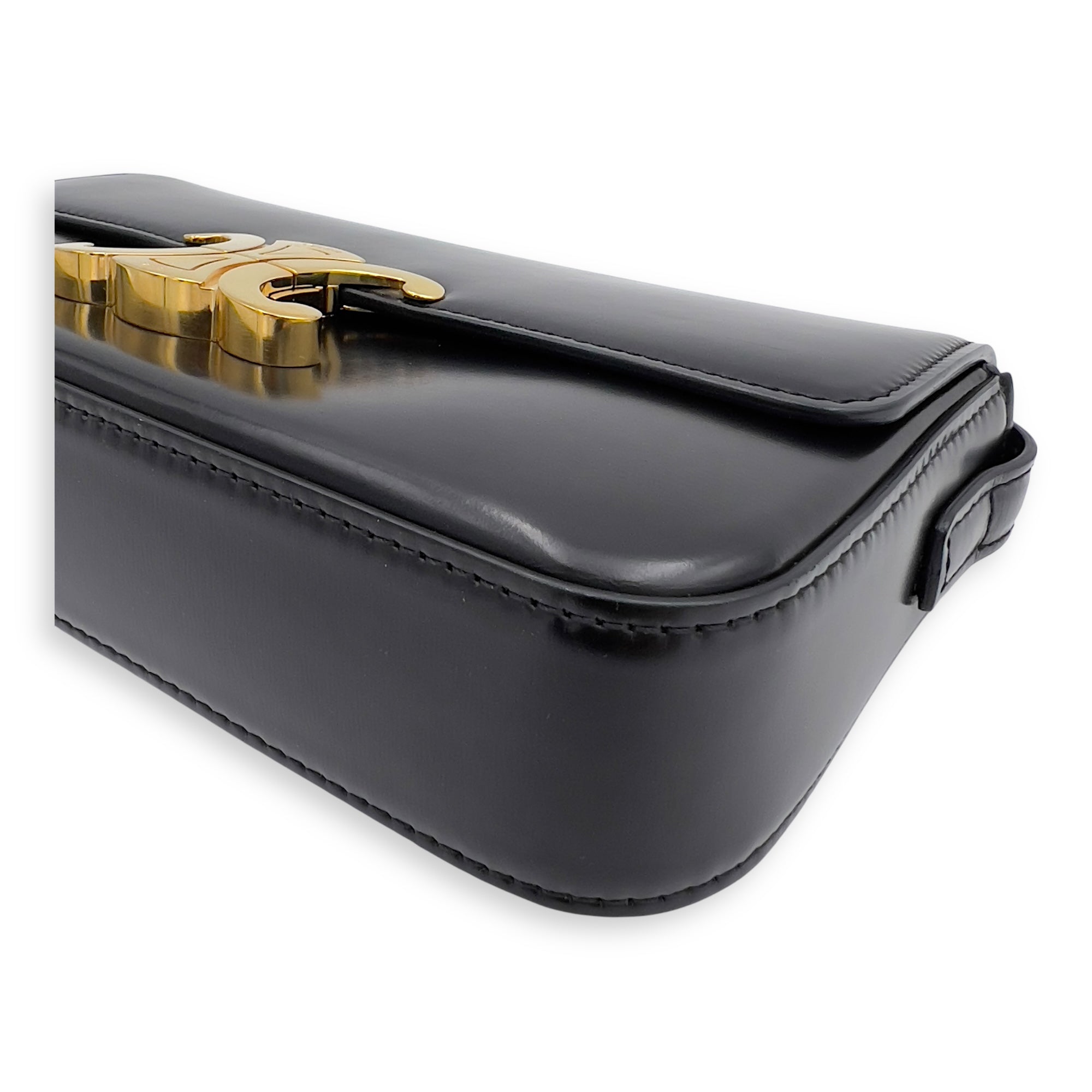 Celine Triomphe Claude Black Shoulder Bag in Calfskin, Gold hardware_8