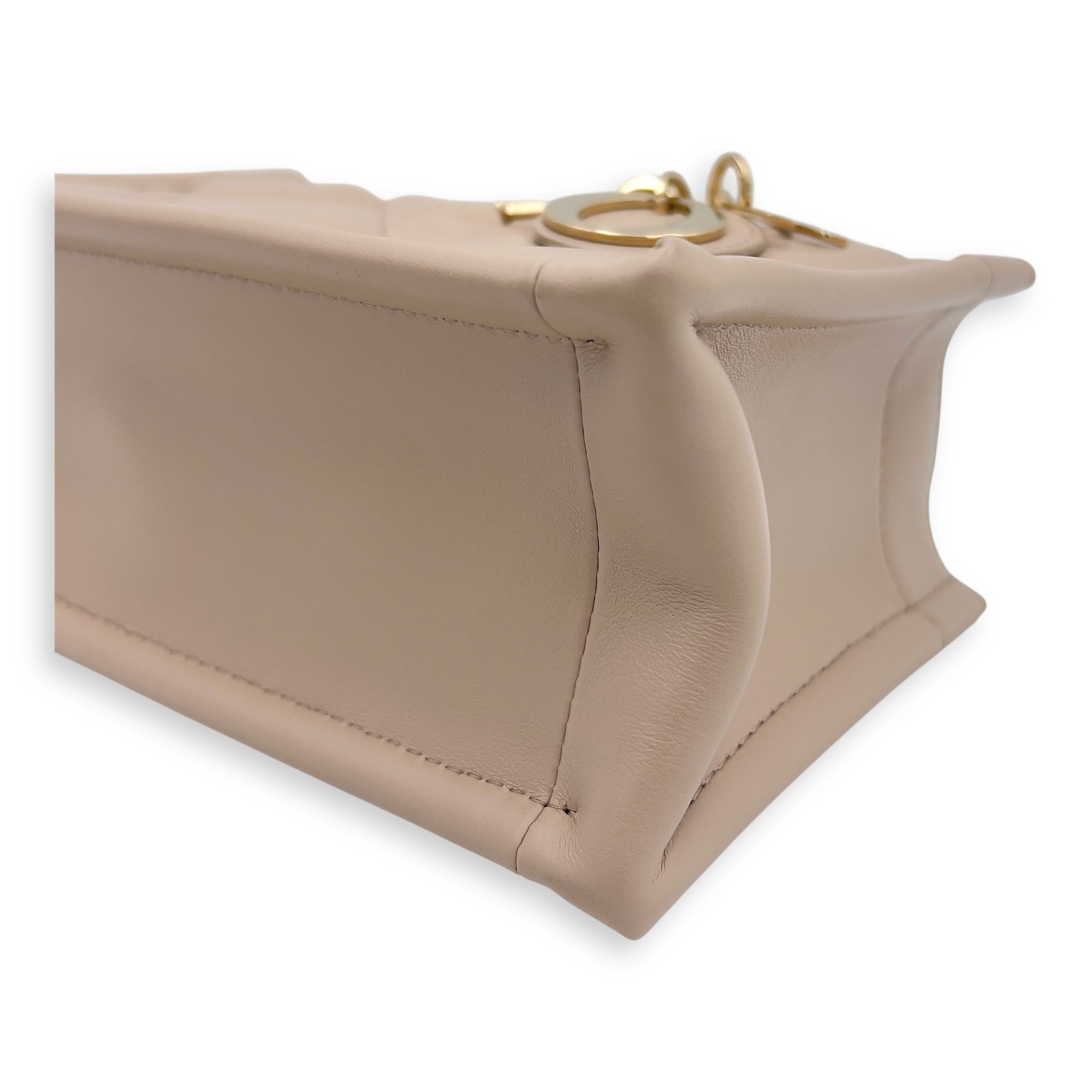 Dior Book Tote Top Handle Bag Mini Beige in Lambskin, Gold hardware_8