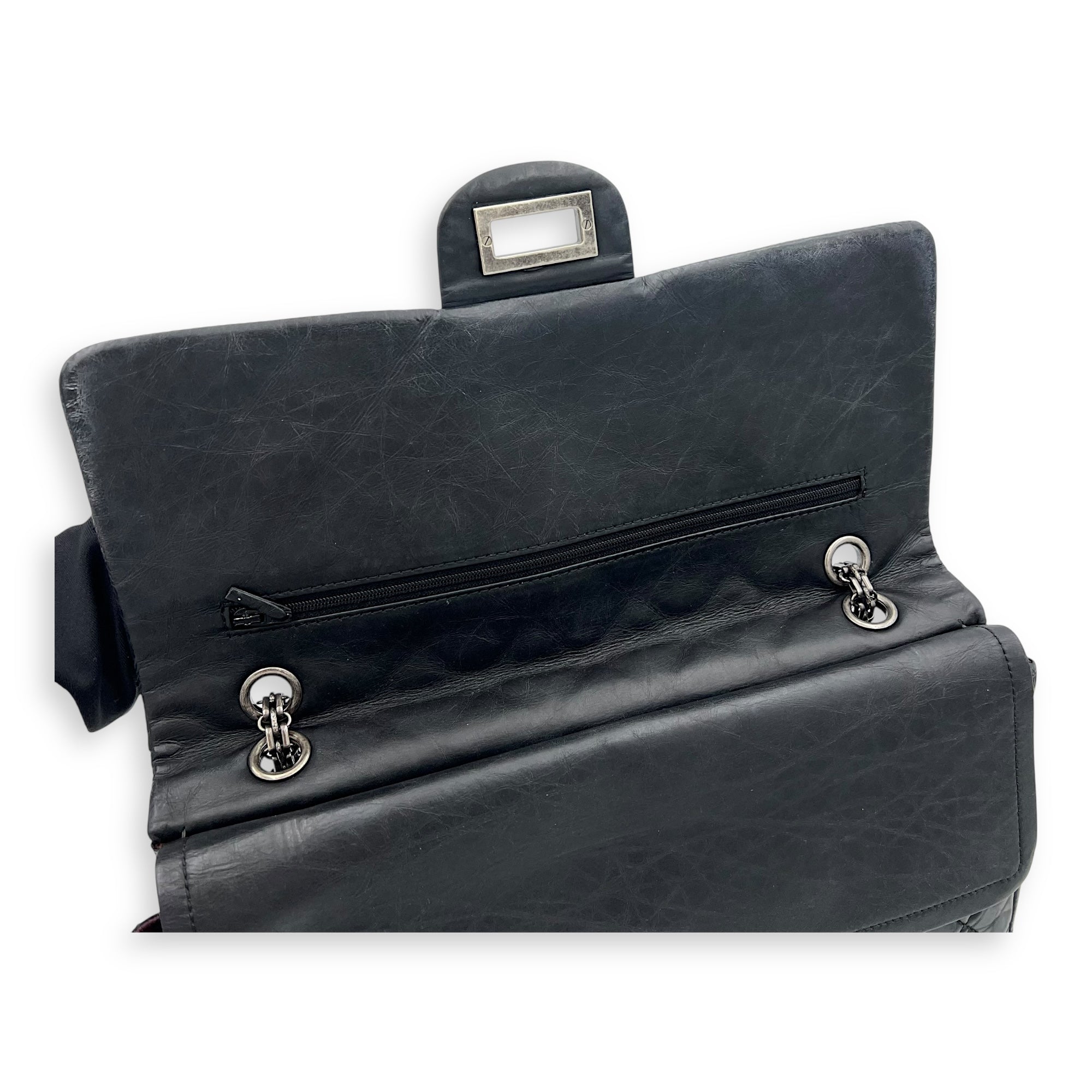 Chanel 2.55 227 Black Shoulder Bag in Calfskin, Ruthenium hardware_10