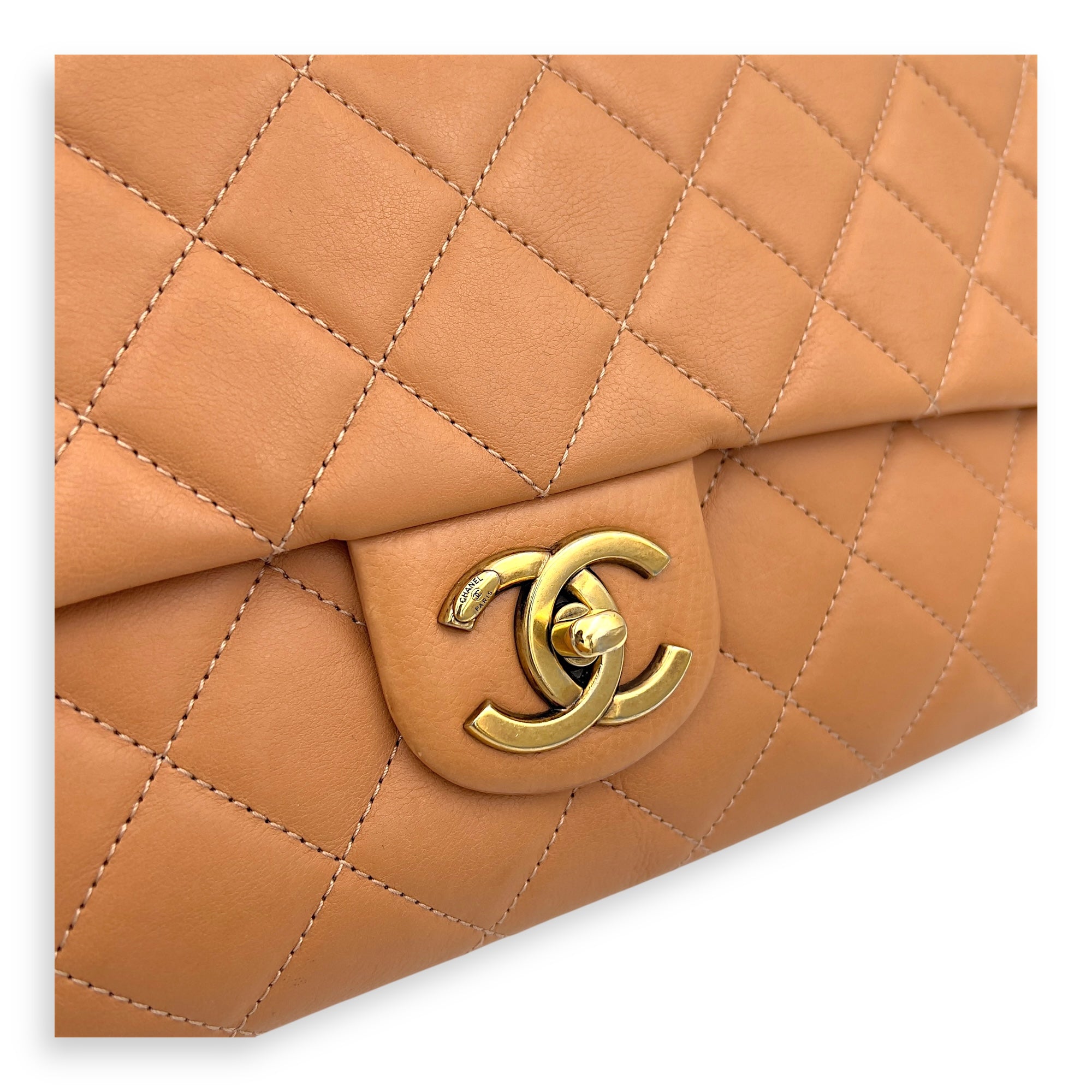 Chanel Quilted Zip Back Pocket Flap Shoulder Bag Brown in Calfskin, Gold hardware_9